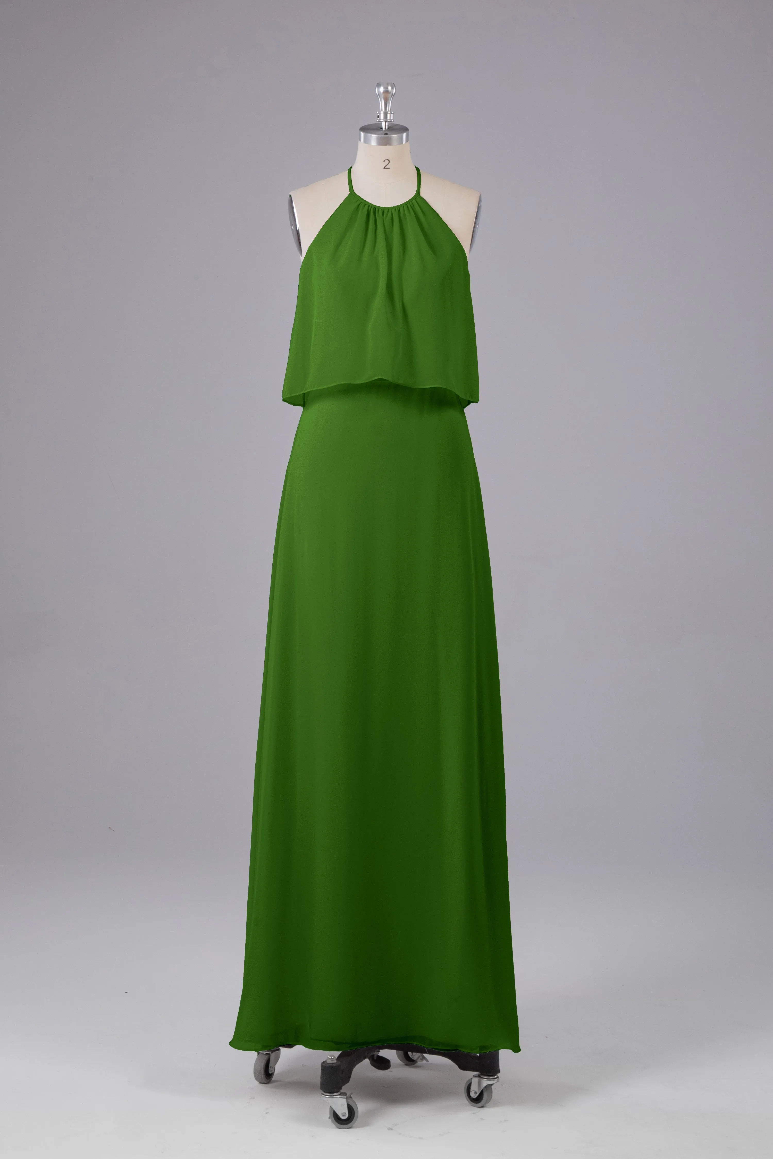 Simple Chiffon Column Halter Long Bridesmaid Dresses