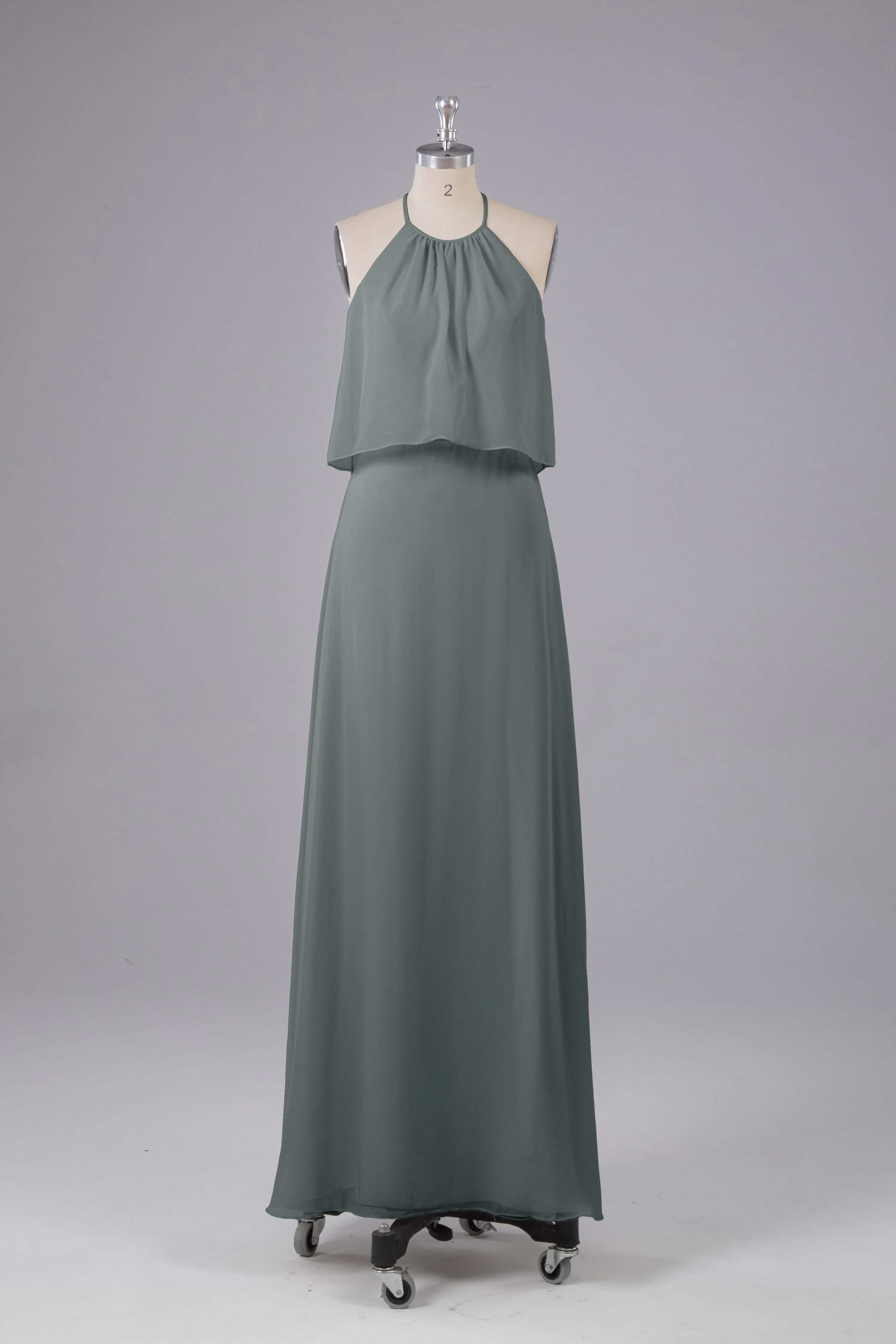 Simple Chiffon Column Halter Long Bridesmaid Dresses