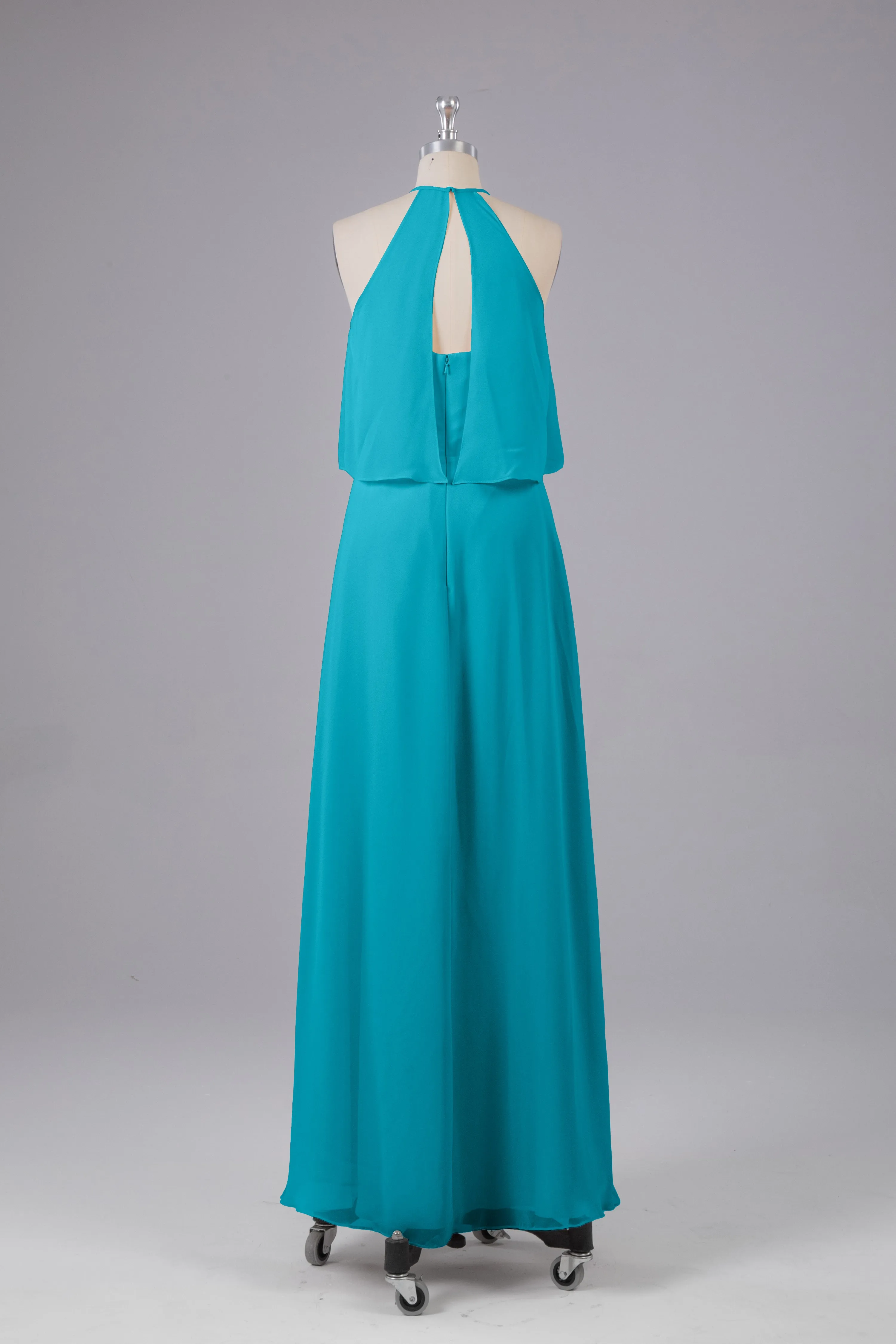 Simple Chiffon Column Halter Long Bridesmaid Dresses