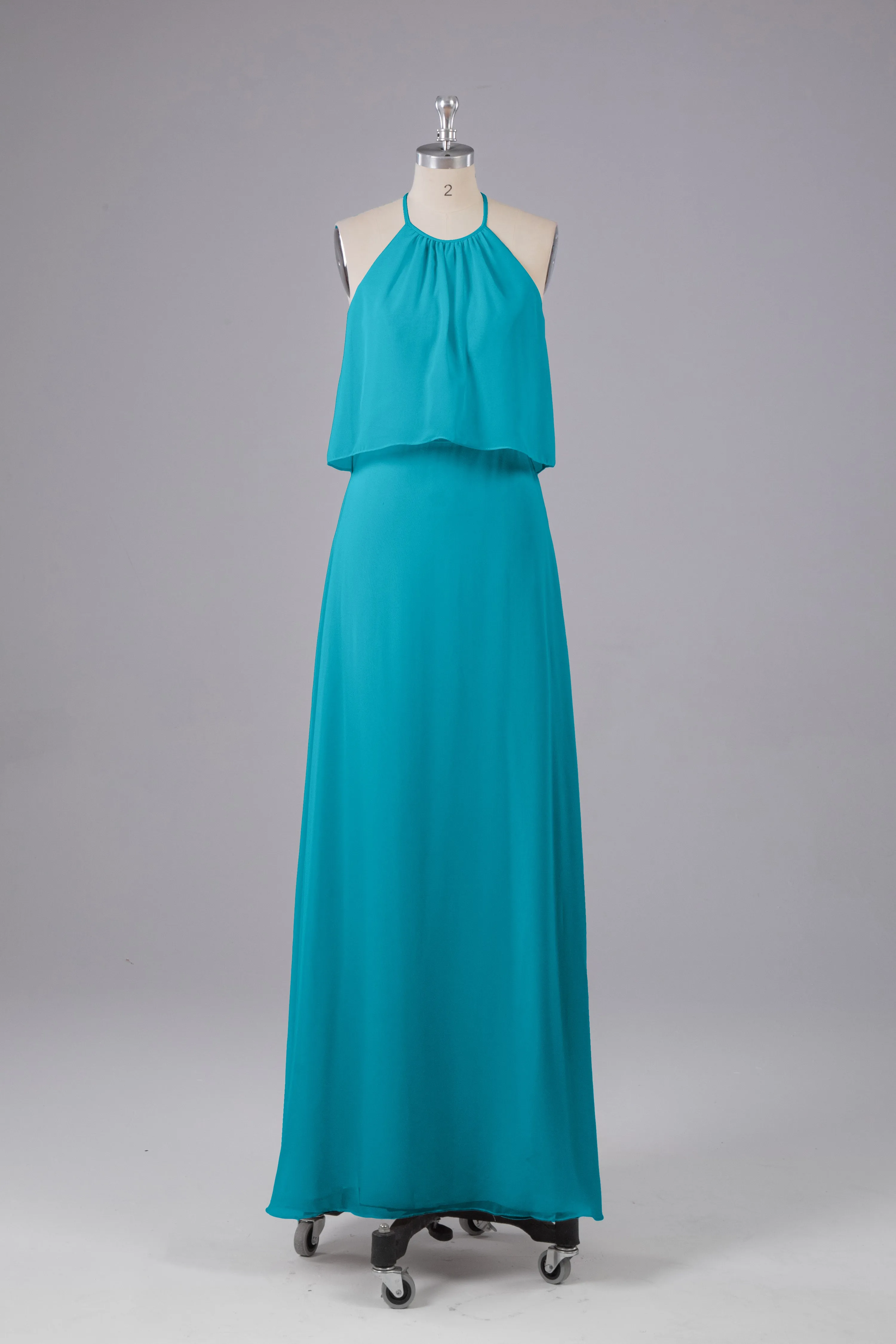 Simple Chiffon Column Halter Long Bridesmaid Dresses