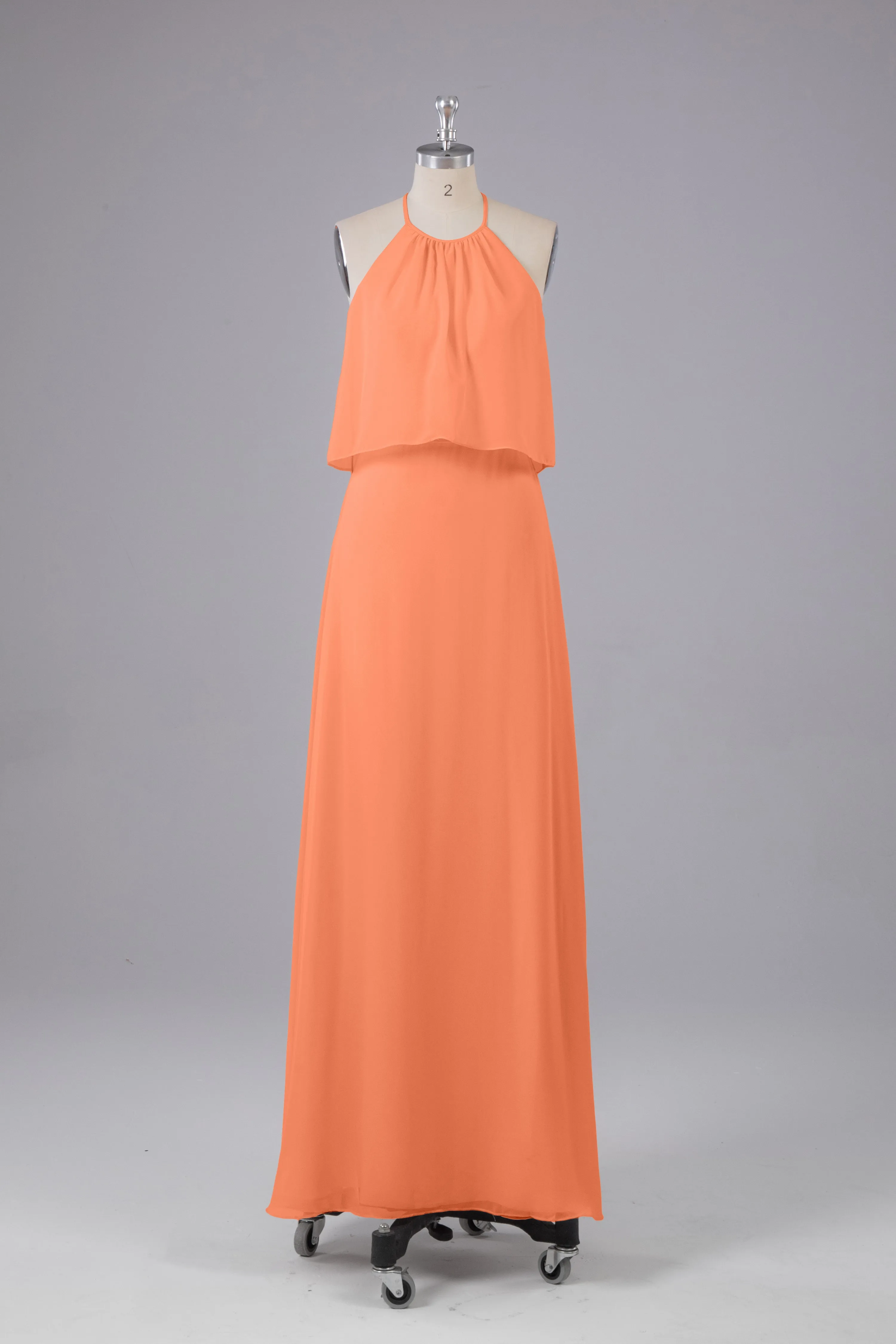 Simple Chiffon Column Halter Long Bridesmaid Dresses