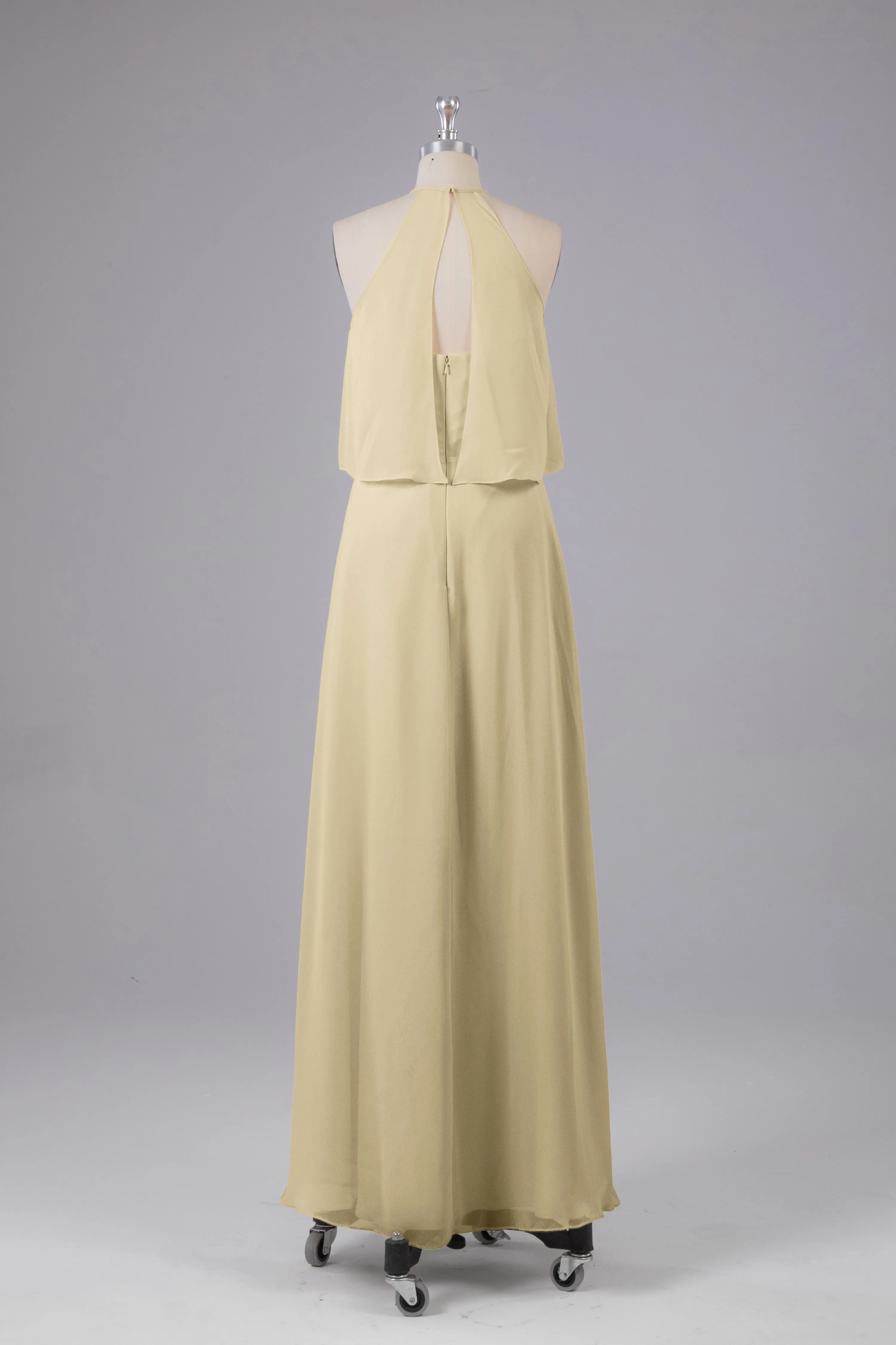 Simple Chiffon Column Halter Long Bridesmaid Dresses