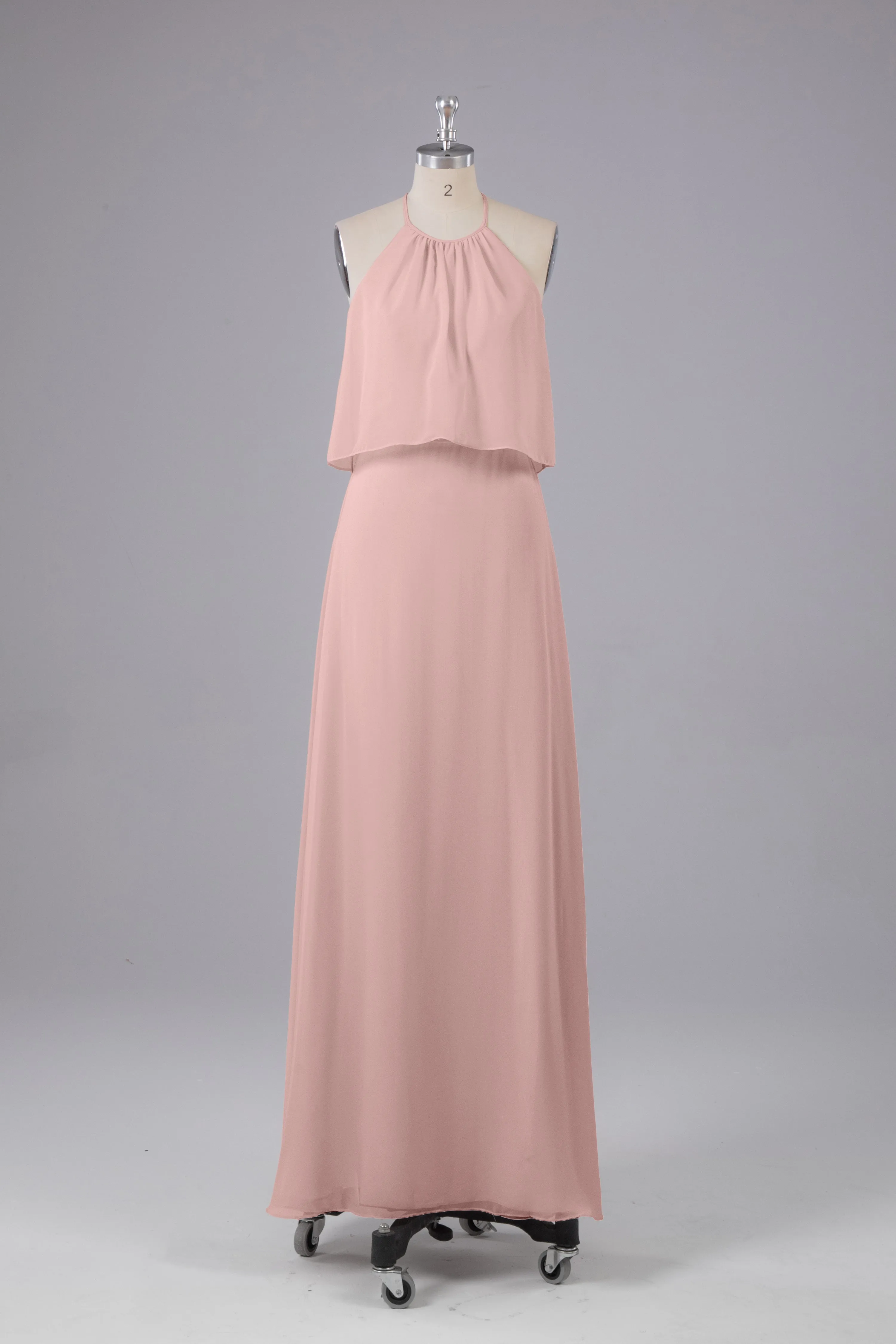 Simple Chiffon Column Halter Long Bridesmaid Dresses