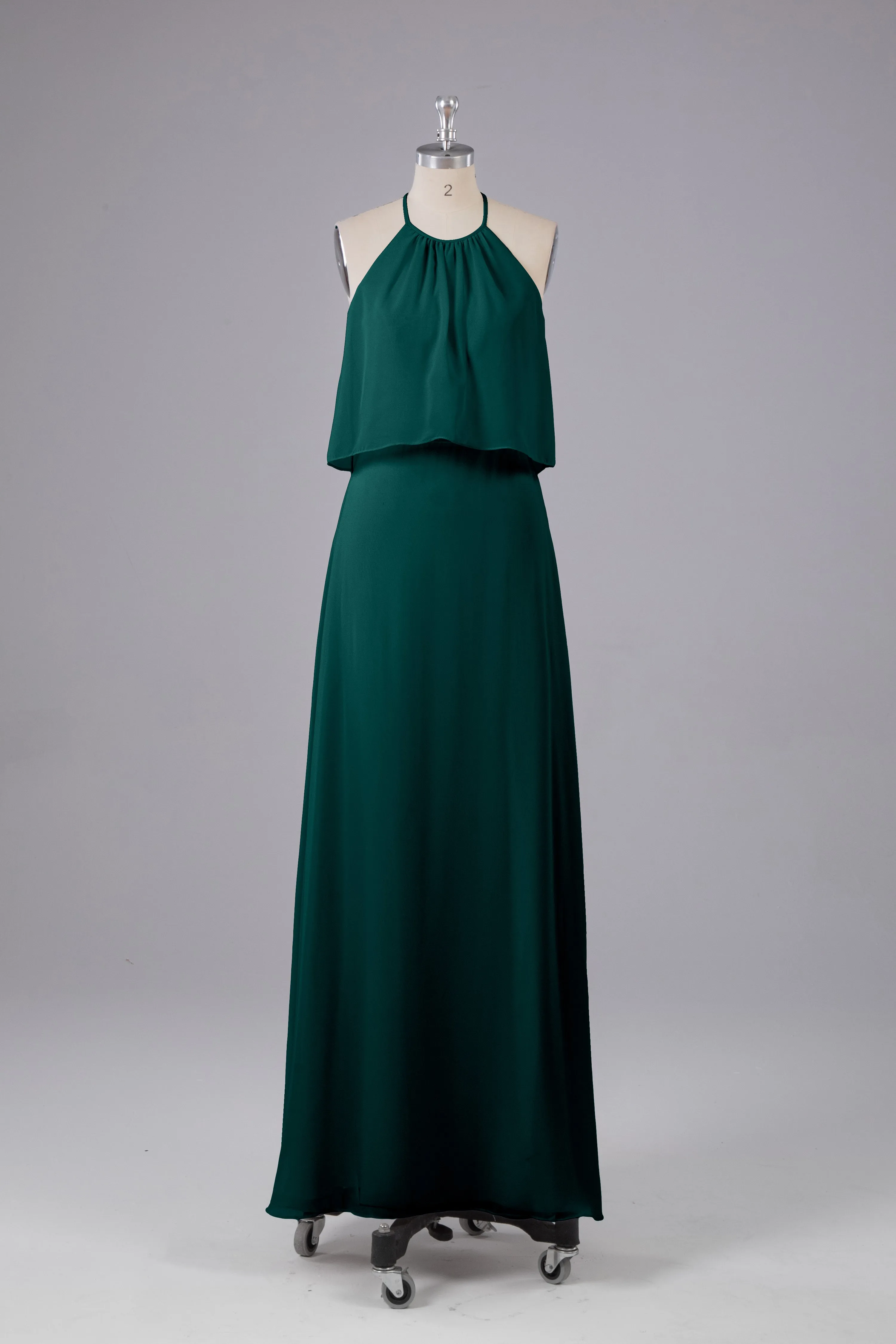 Simple Chiffon Column Halter Long Bridesmaid Dresses
