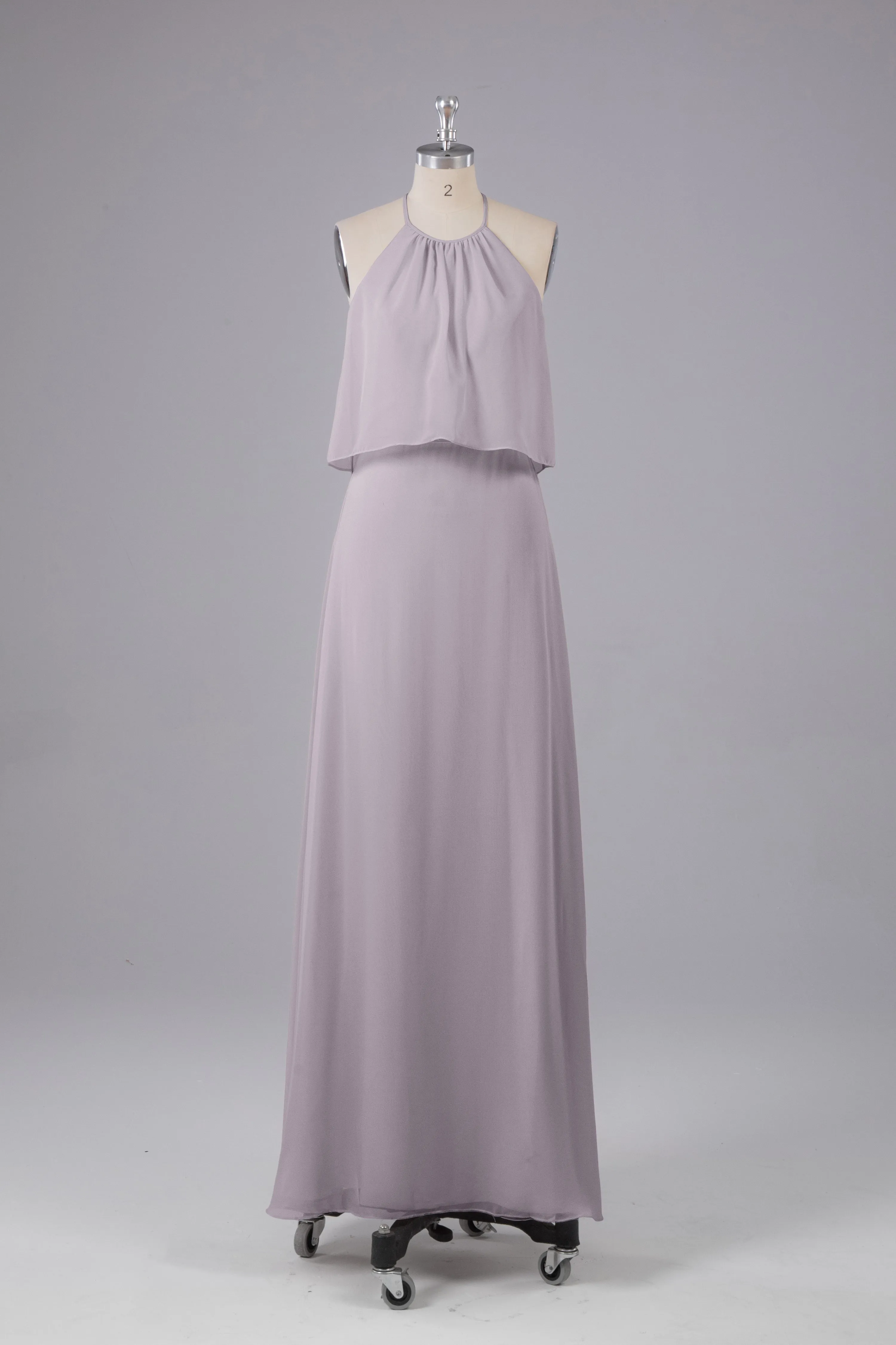 Simple Chiffon Column Halter Long Bridesmaid Dresses