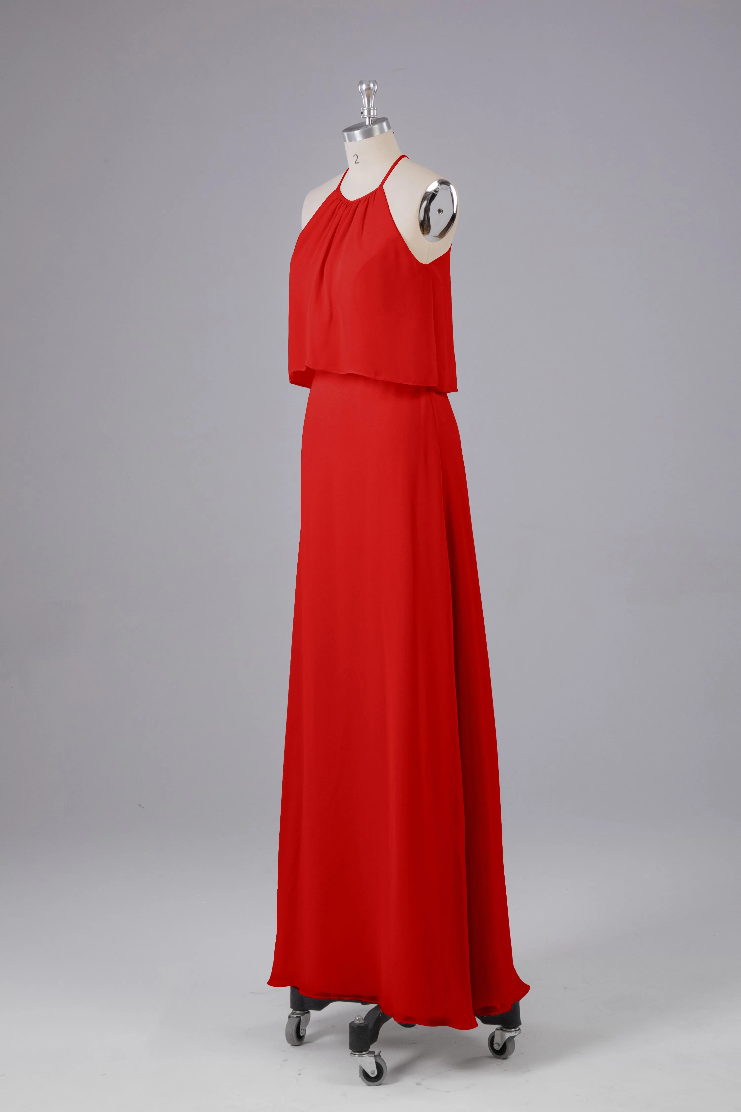 Simple Chiffon Column Halter Long Bridesmaid Dresses