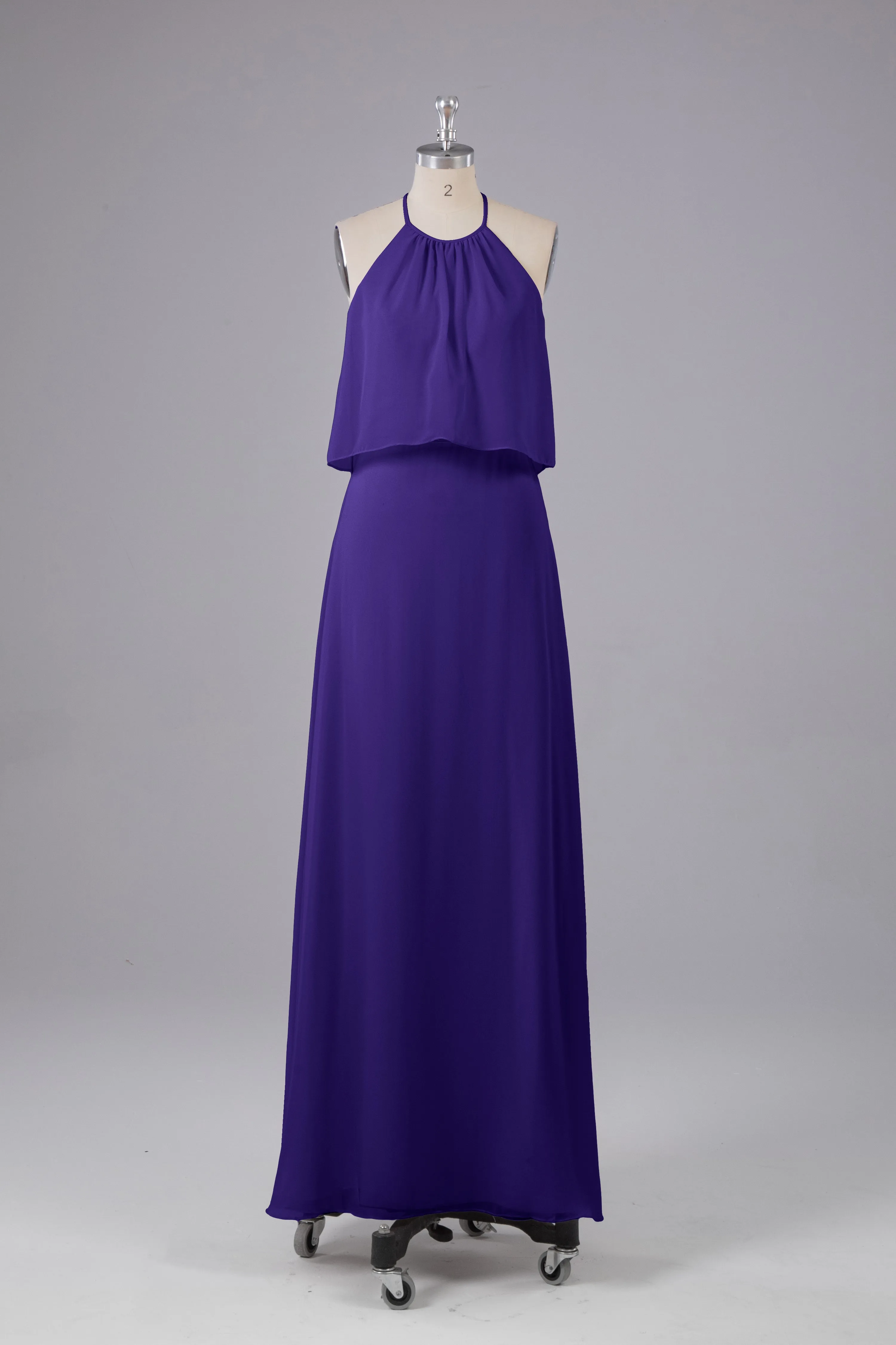Simple Chiffon Column Halter Long Bridesmaid Dresses
