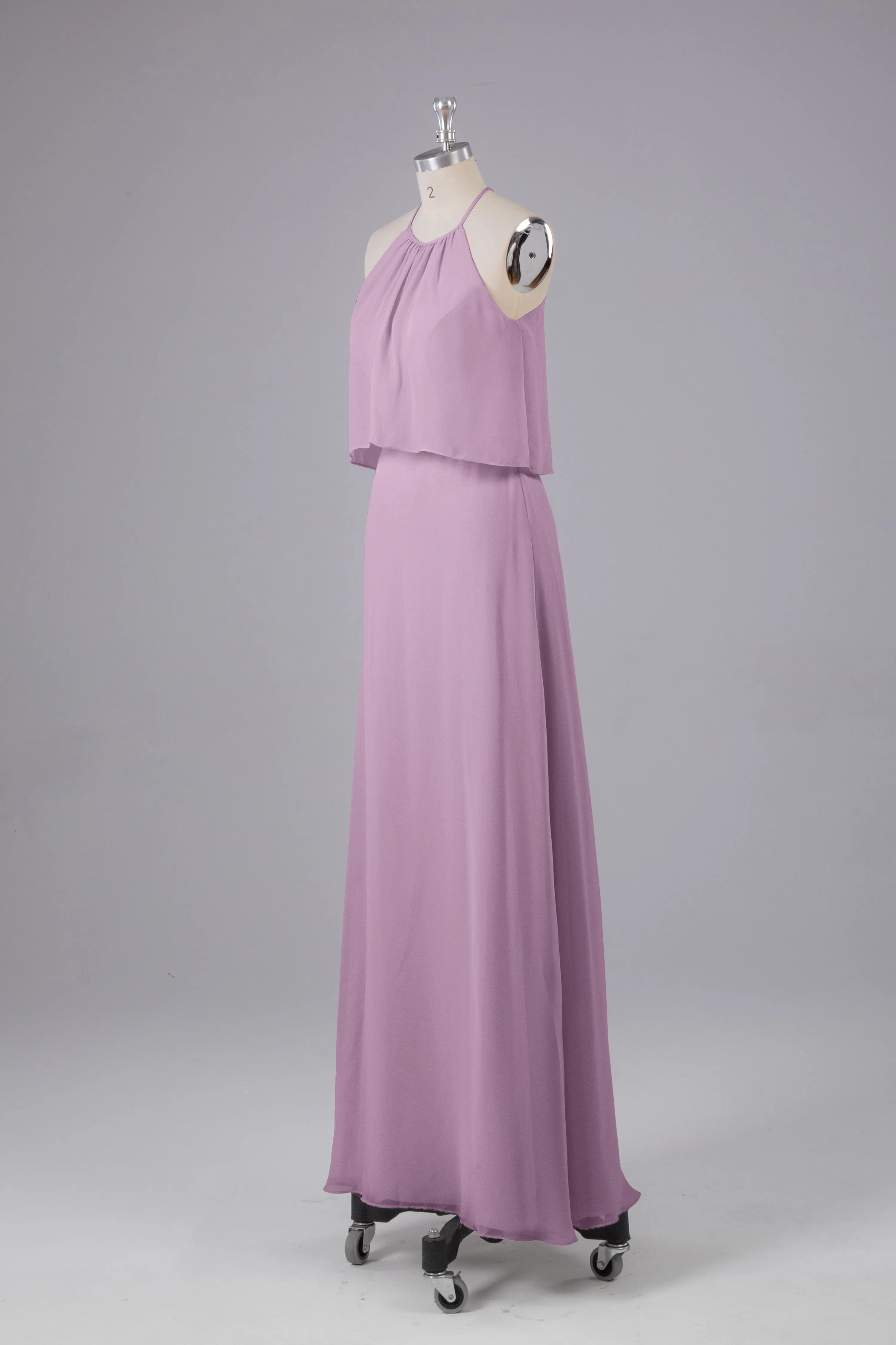 Simple Chiffon Column Halter Long Bridesmaid Dresses