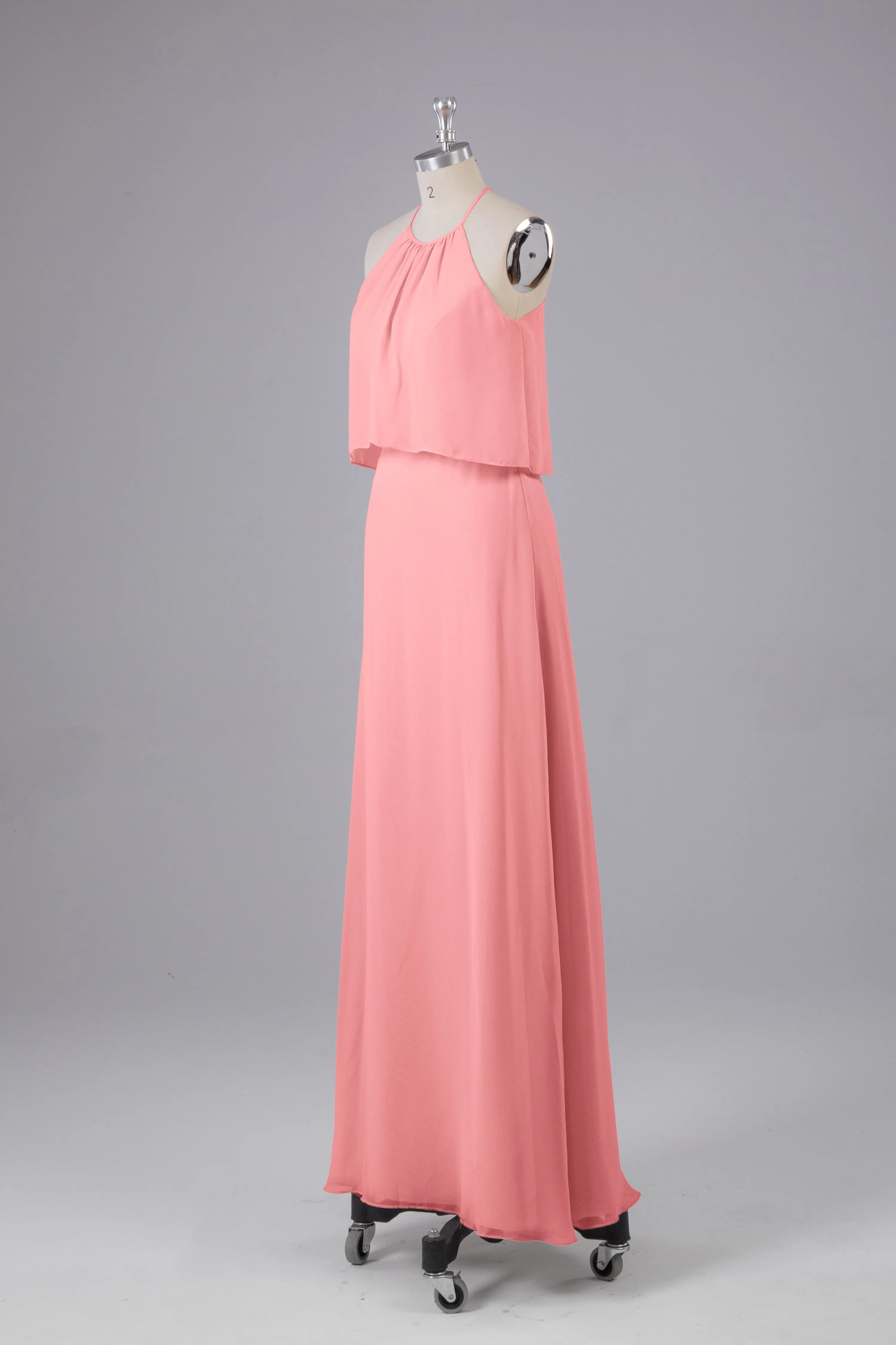 Simple Chiffon Column Halter Long Bridesmaid Dresses