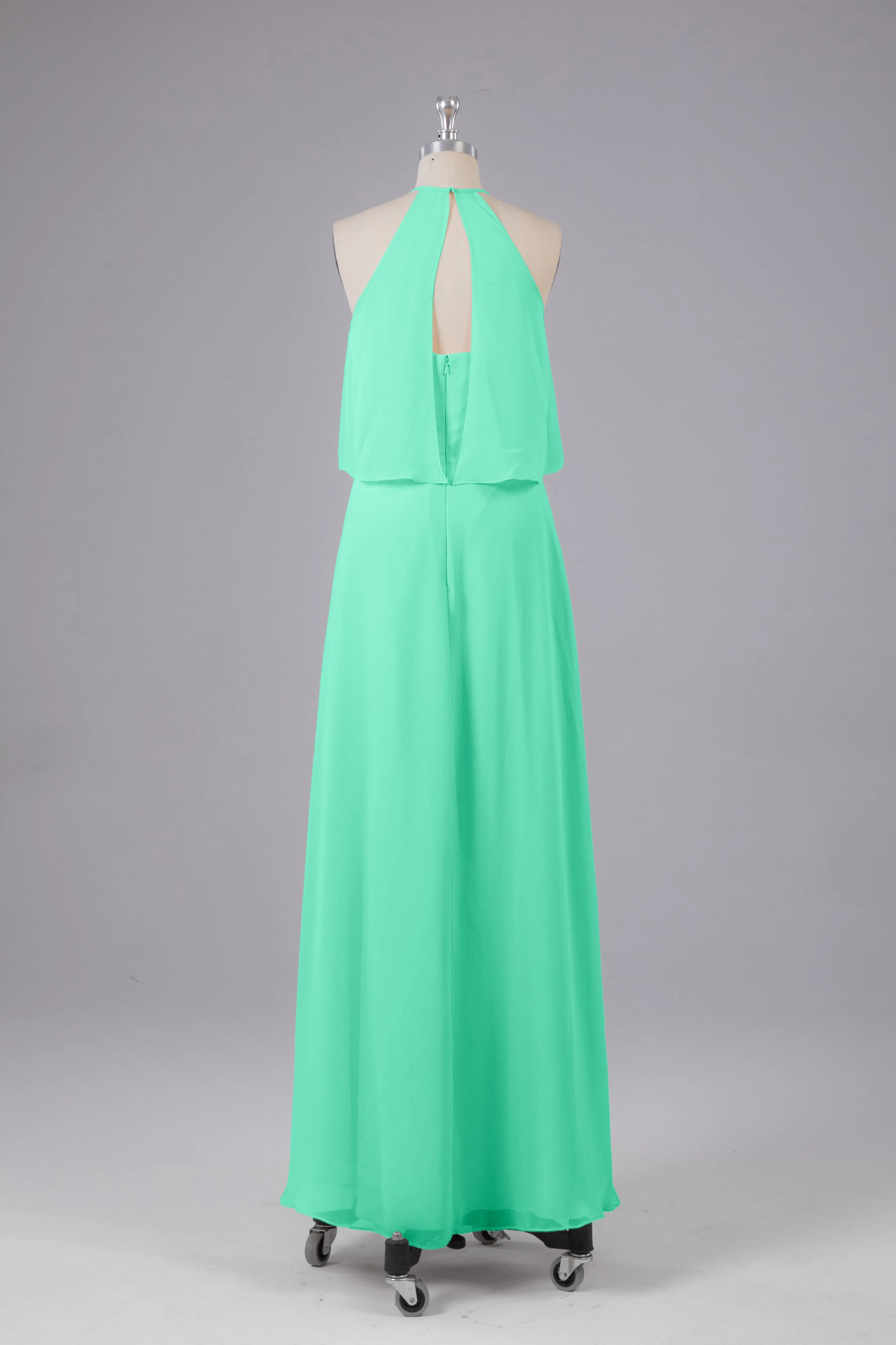 Simple Chiffon Column Halter Long Bridesmaid Dresses