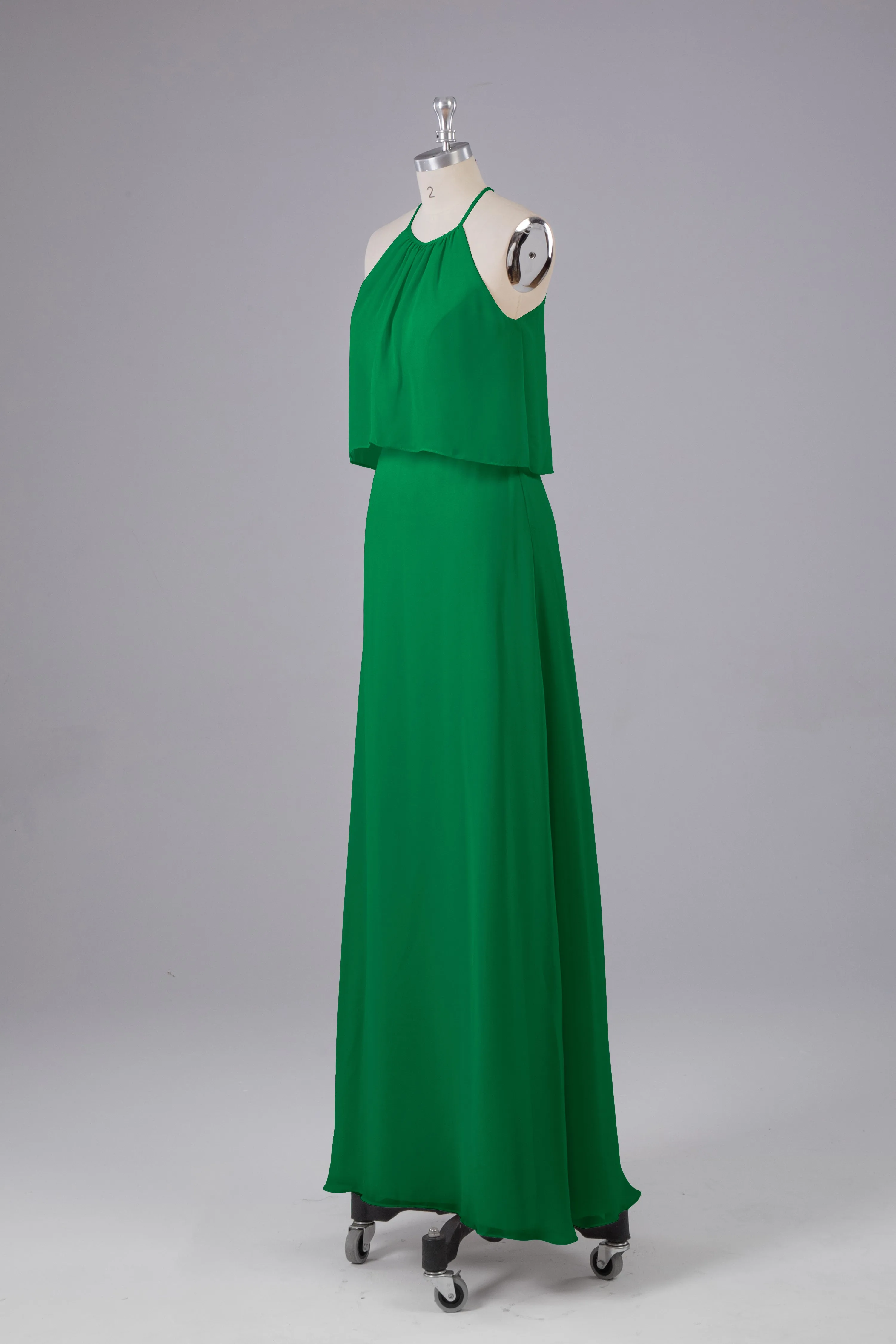 Simple Chiffon Column Halter Long Bridesmaid Dresses