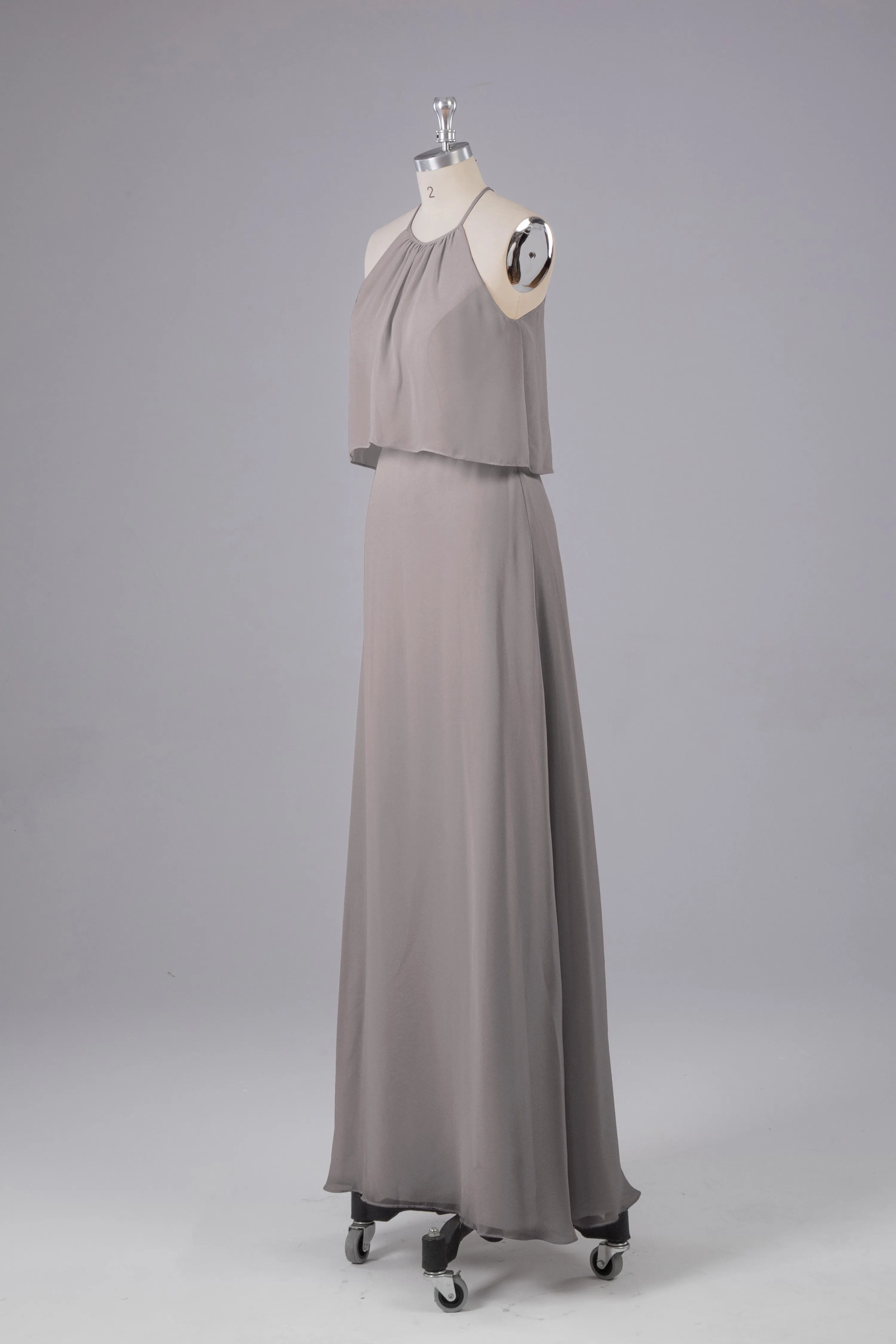 Simple Chiffon Column Halter Long Bridesmaid Dresses