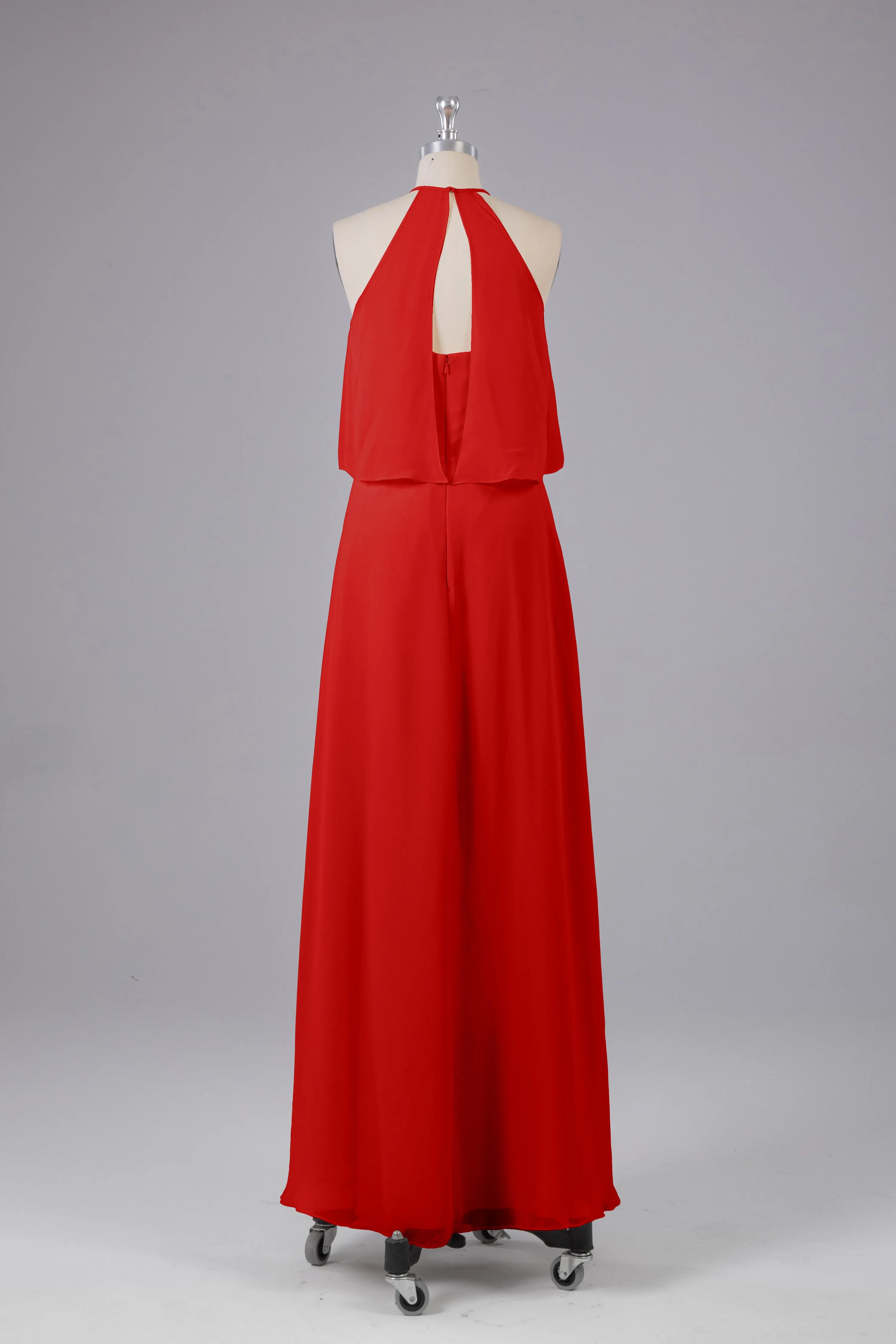 Simple Chiffon Column Halter Long Bridesmaid Dresses