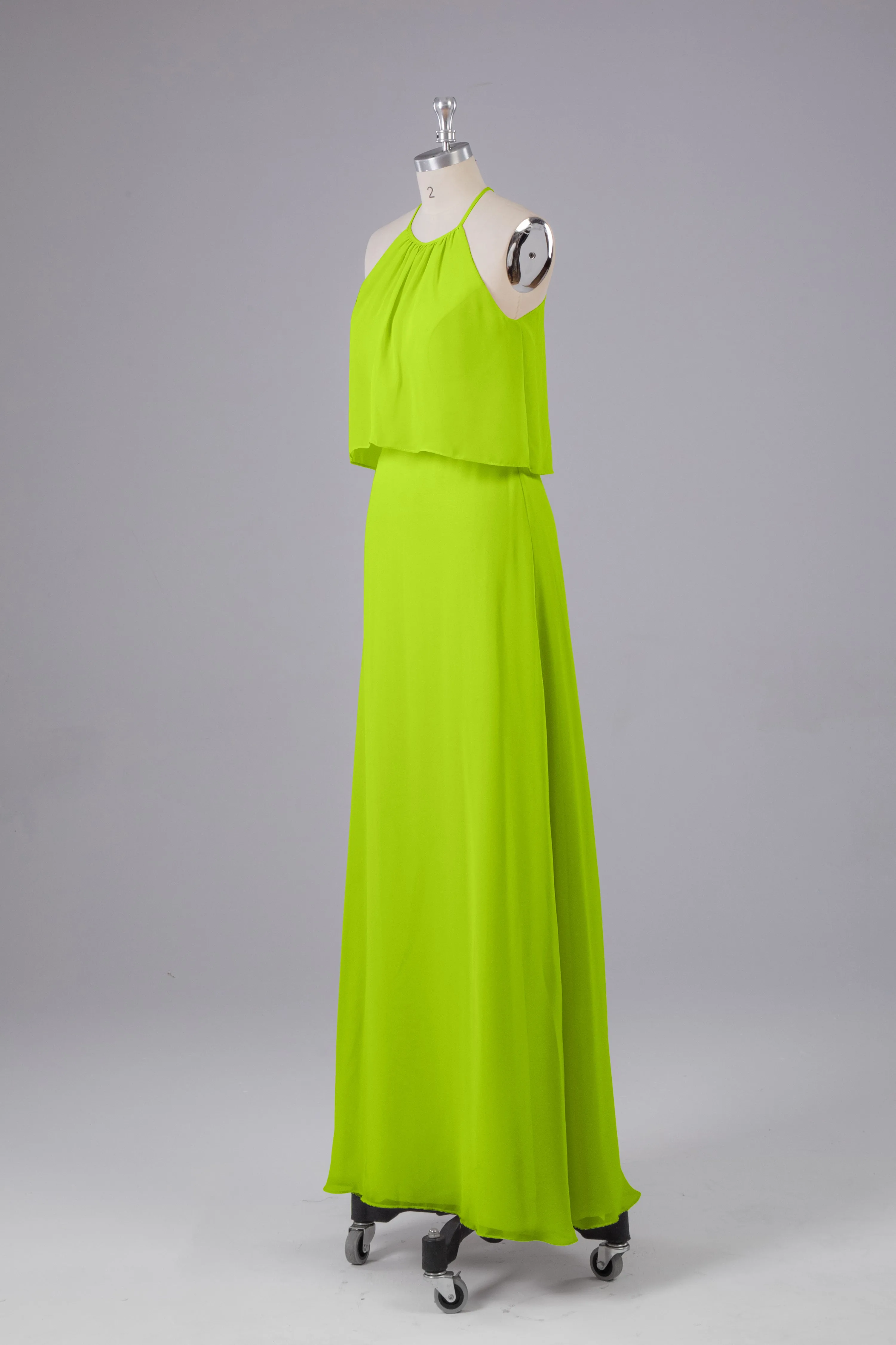 Simple Chiffon Column Halter Long Bridesmaid Dresses