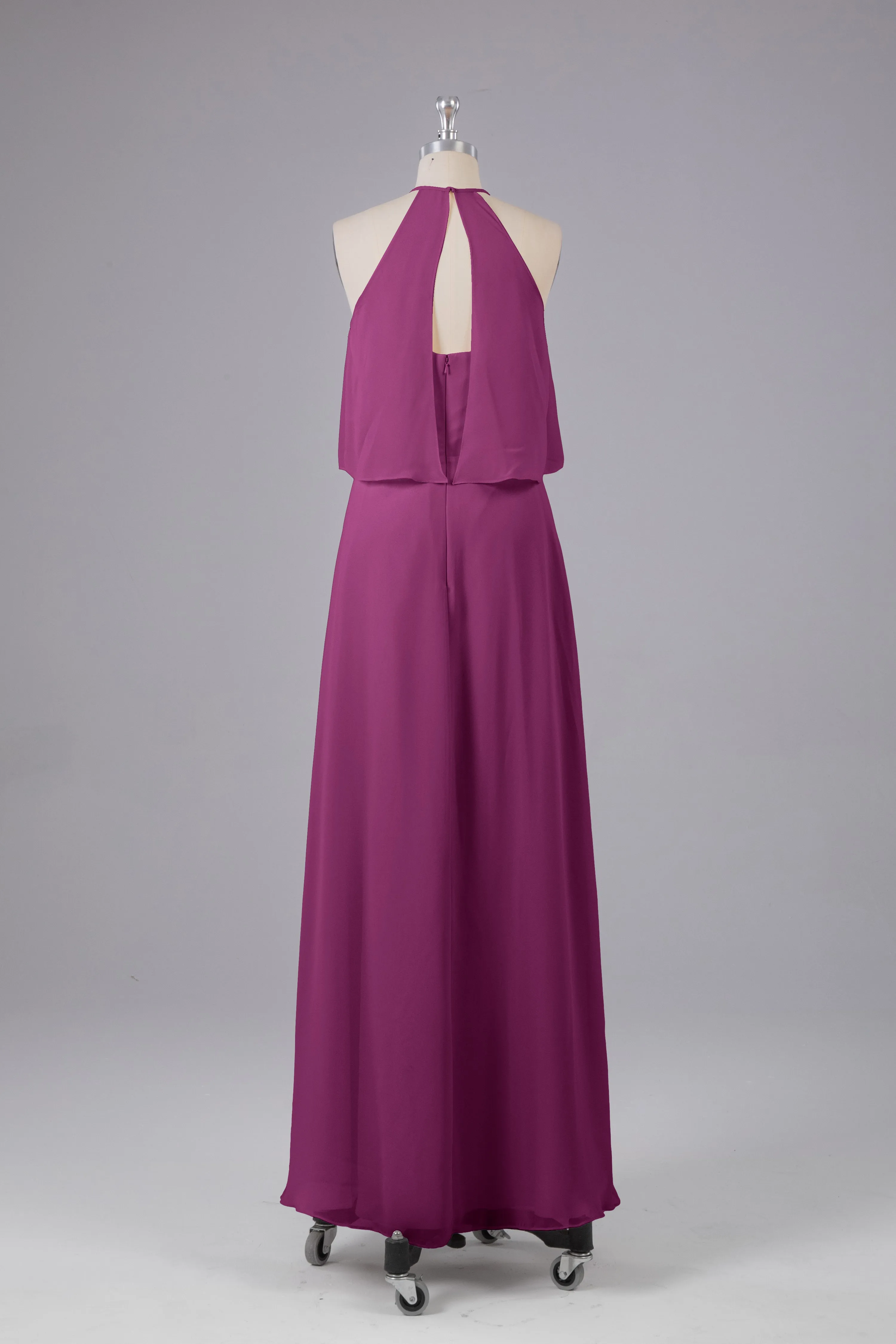 Simple Chiffon Column Halter Long Bridesmaid Dresses