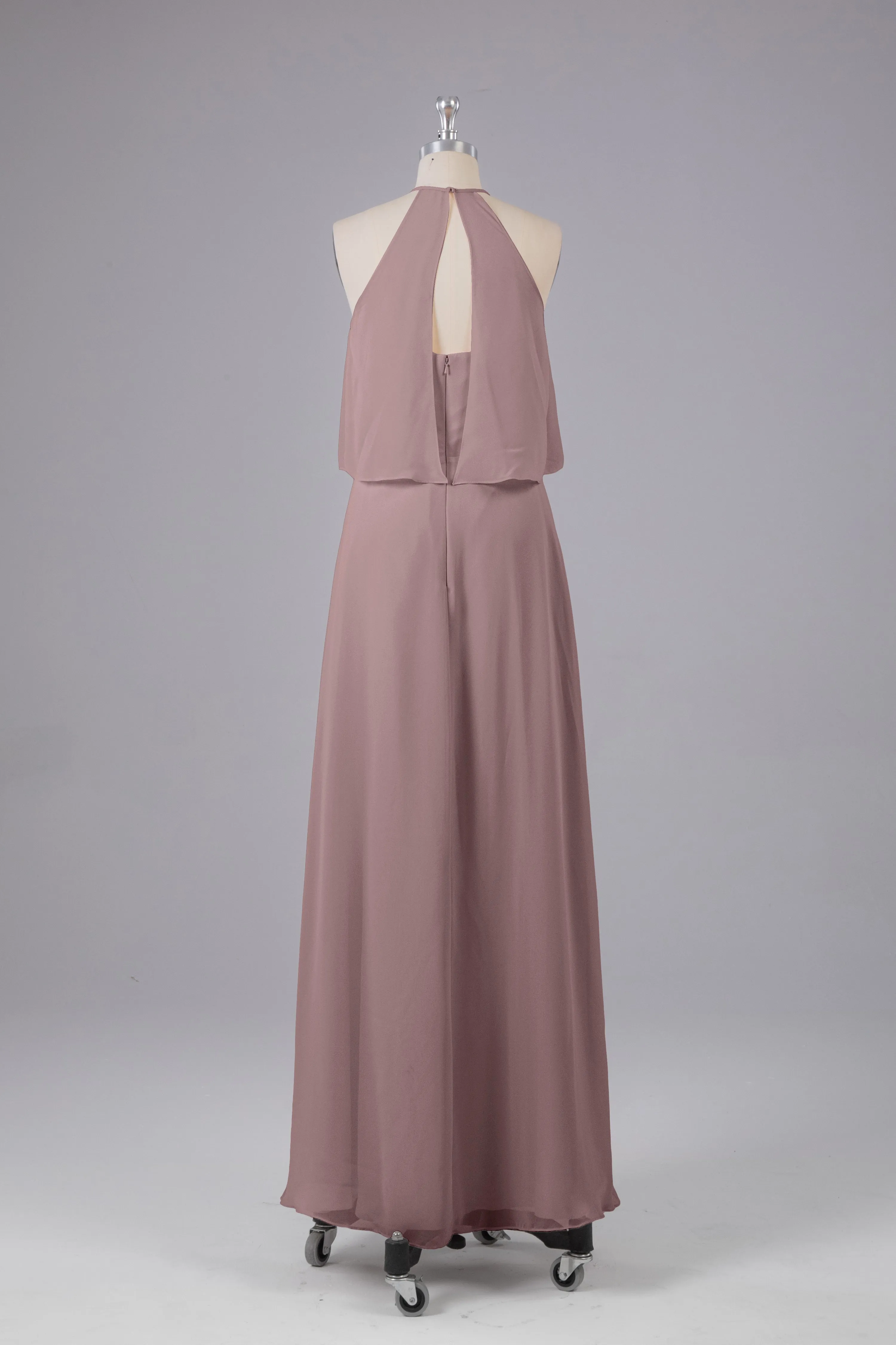 Simple Chiffon Column Halter Long Bridesmaid Dresses