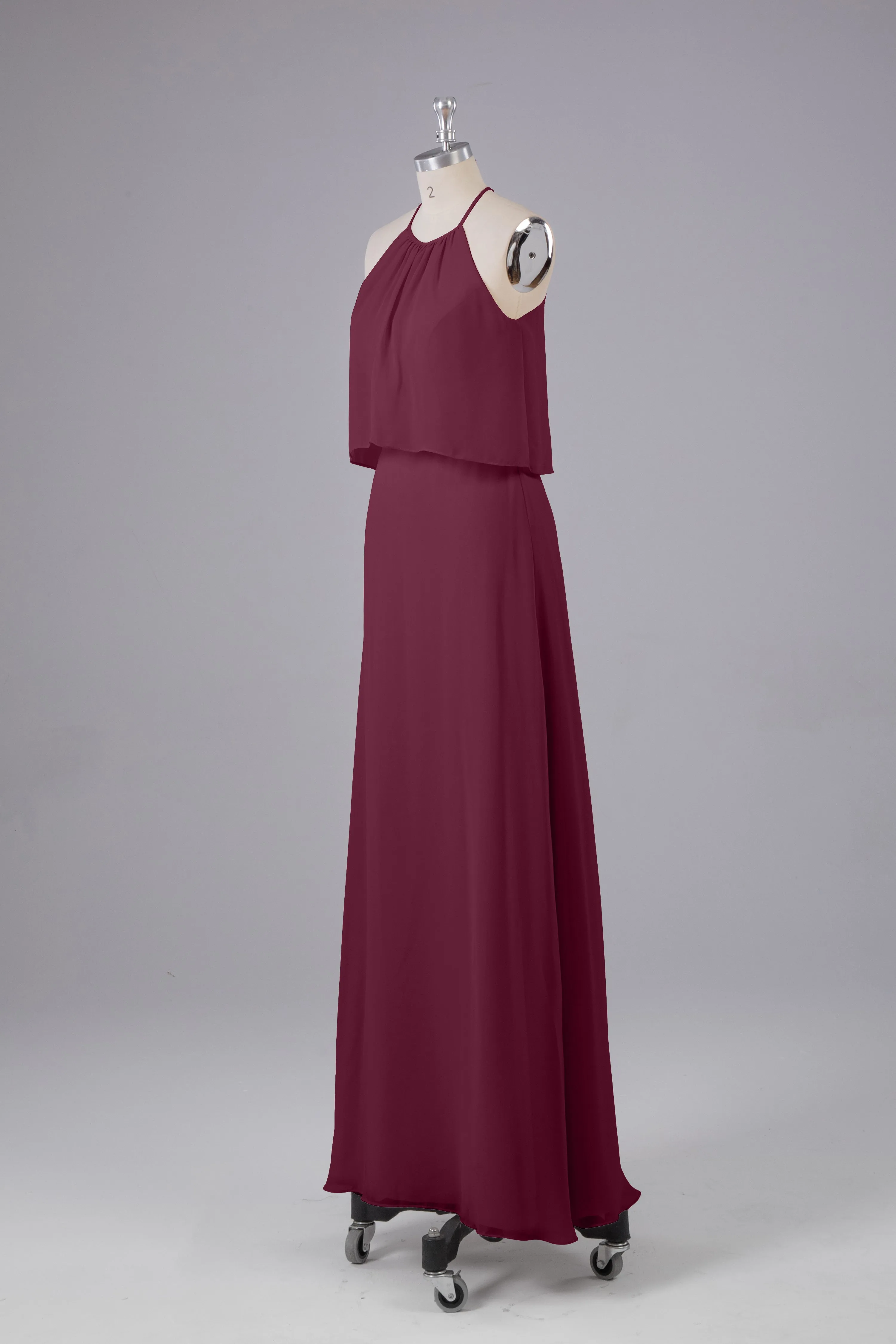 Simple Chiffon Column Halter Long Bridesmaid Dresses