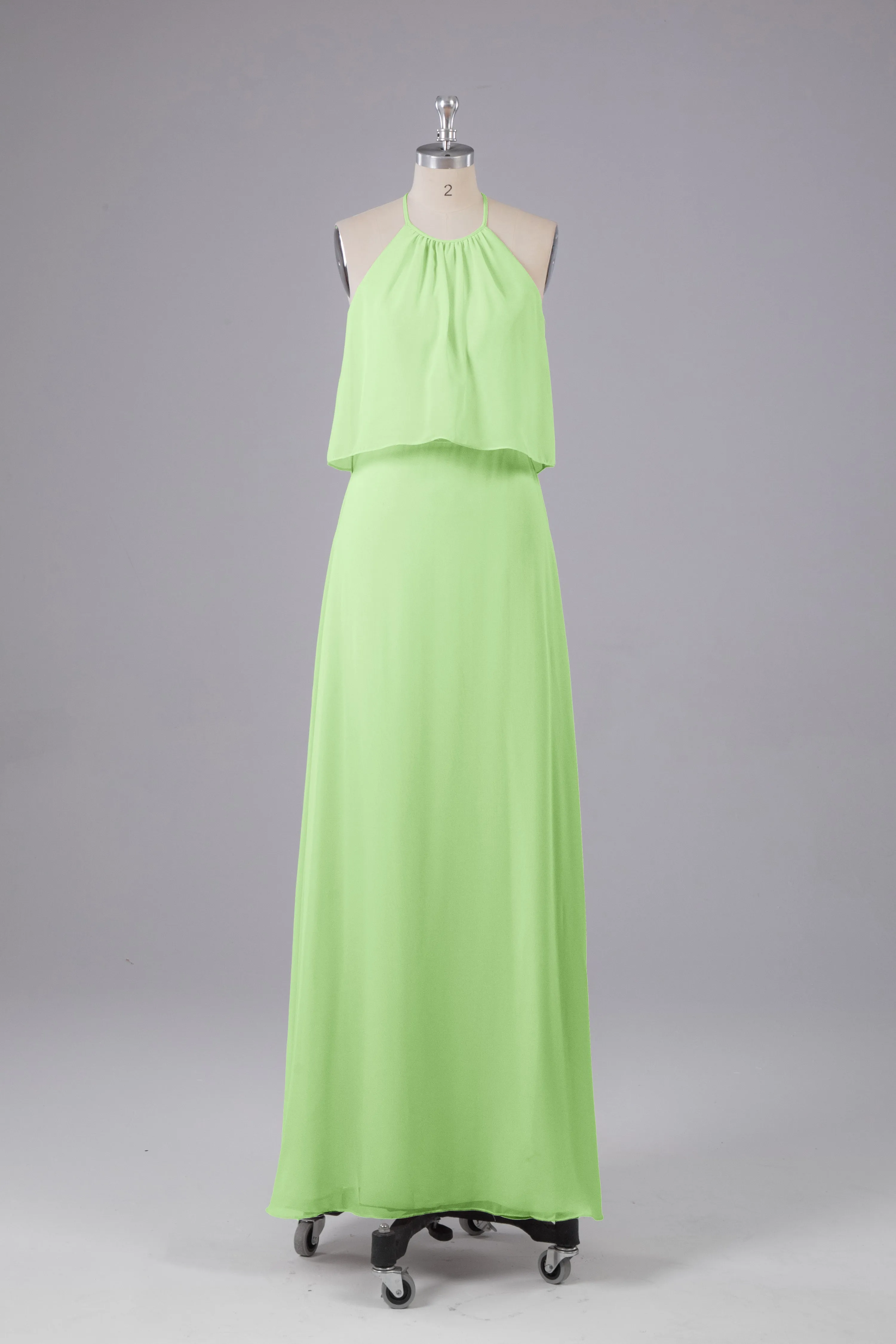 Simple Chiffon Column Halter Long Bridesmaid Dresses