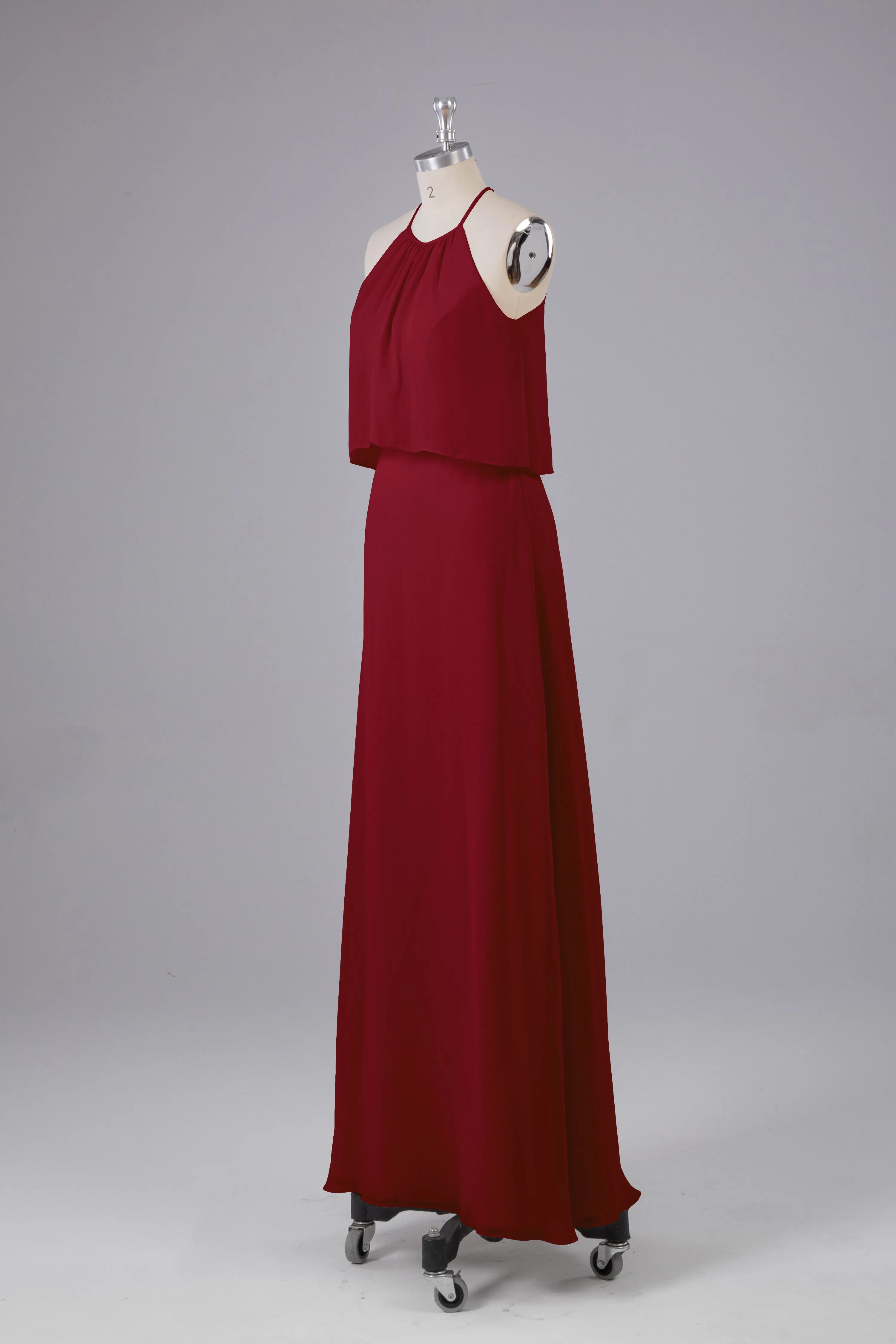 Simple Chiffon Column Halter Long Bridesmaid Dresses