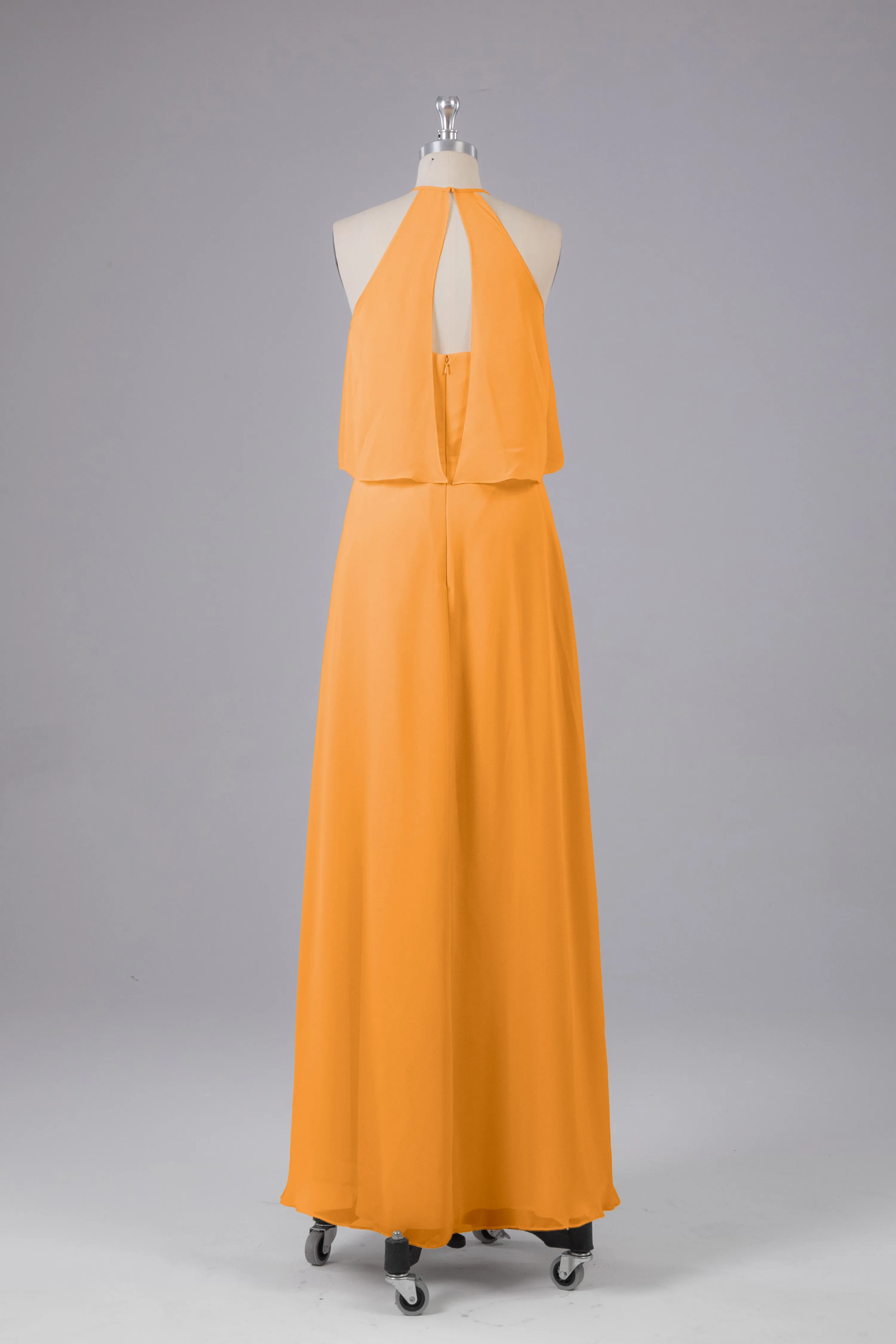 Simple Chiffon Column Halter Long Bridesmaid Dresses