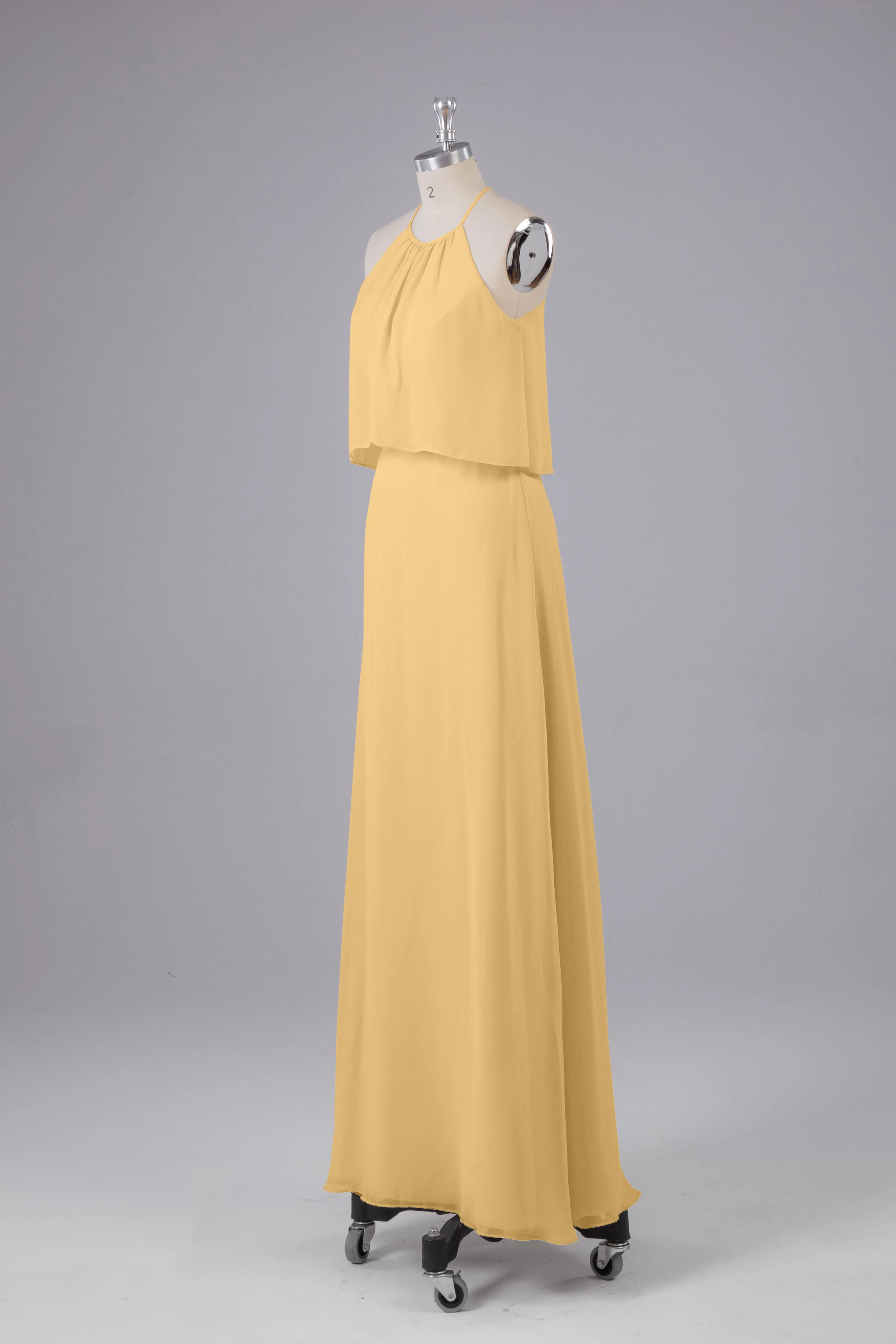 Simple Chiffon Column Halter Long Bridesmaid Dresses