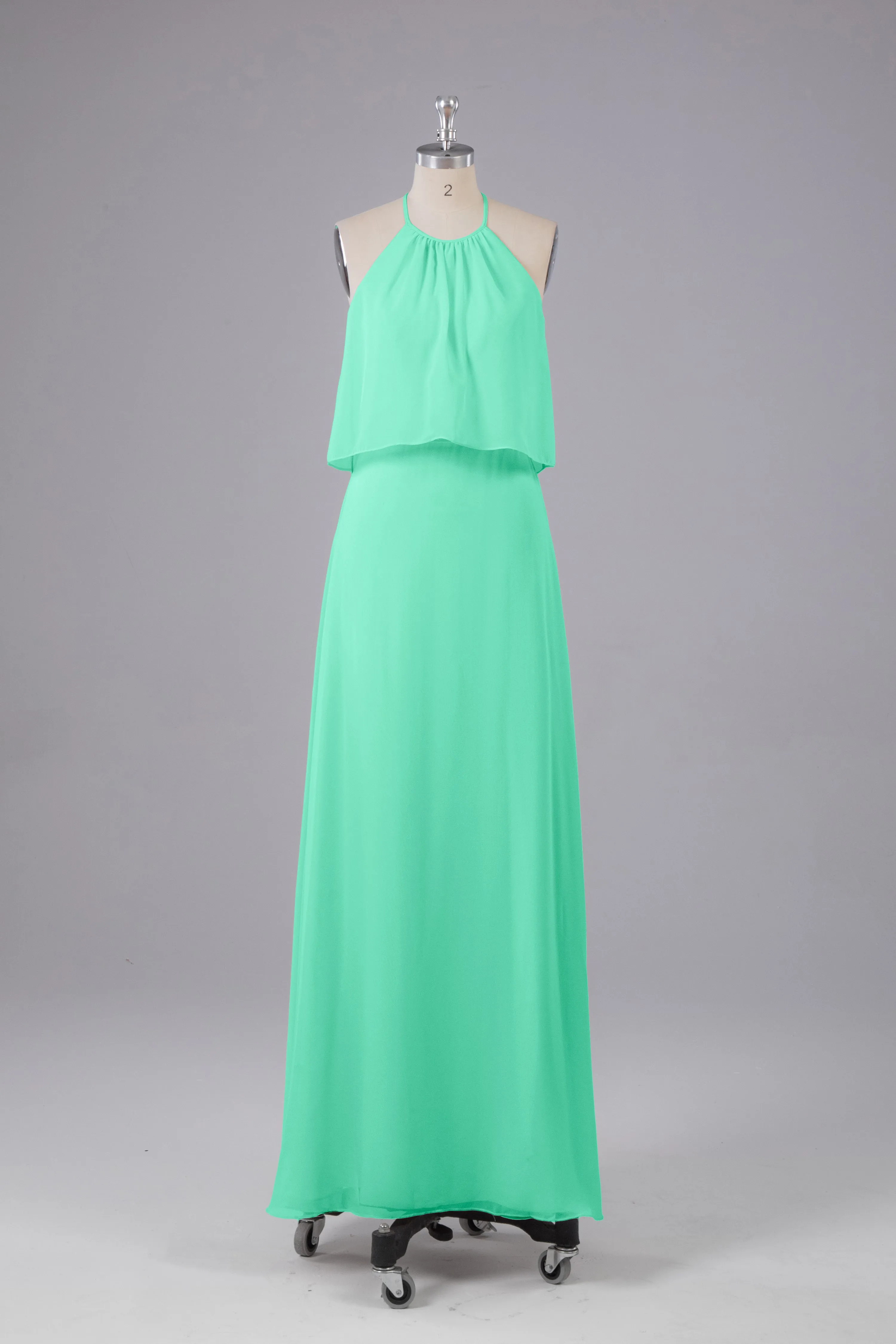 Simple Chiffon Column Halter Long Bridesmaid Dresses