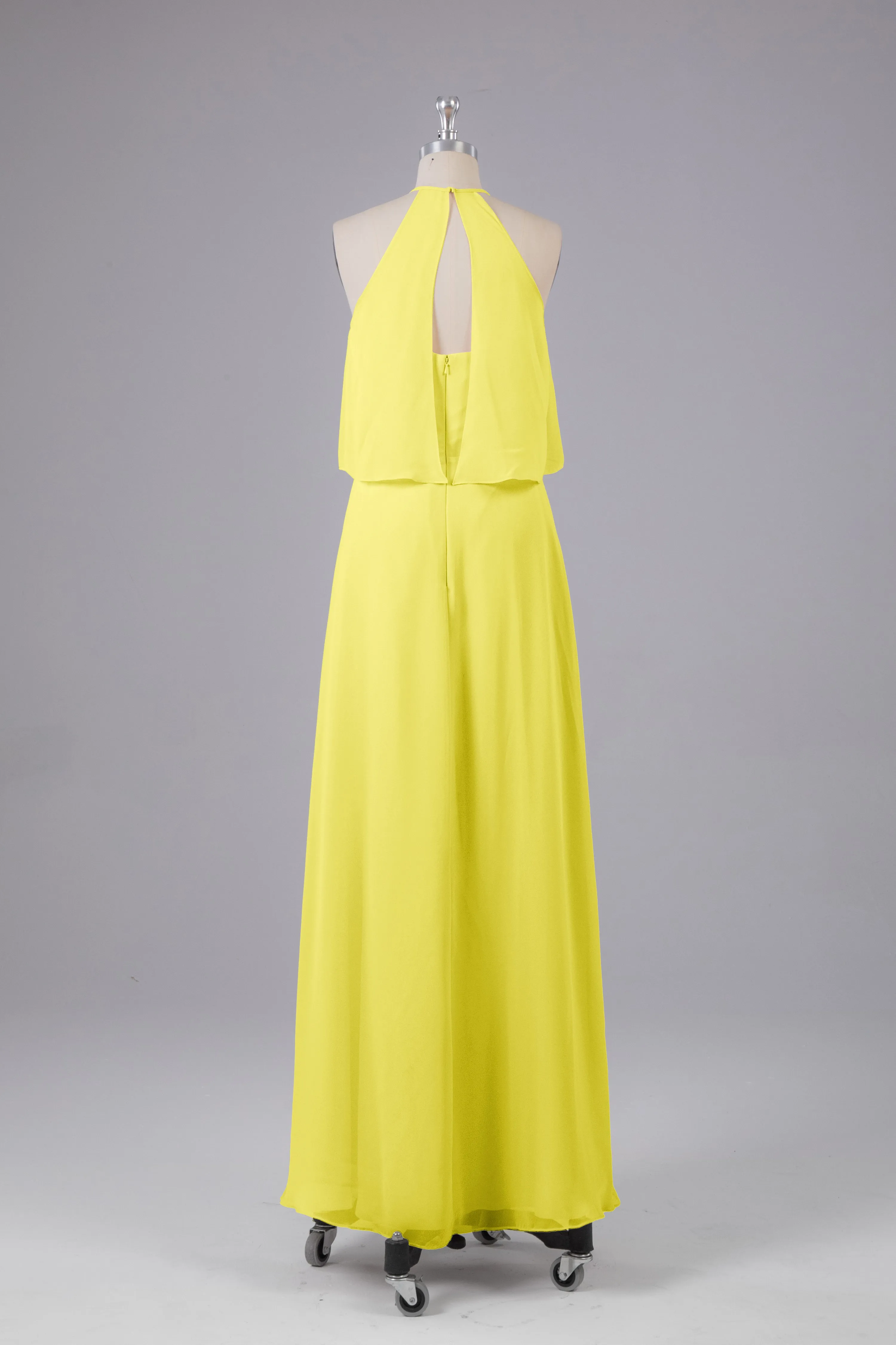 Simple Chiffon Column Halter Long Bridesmaid Dresses