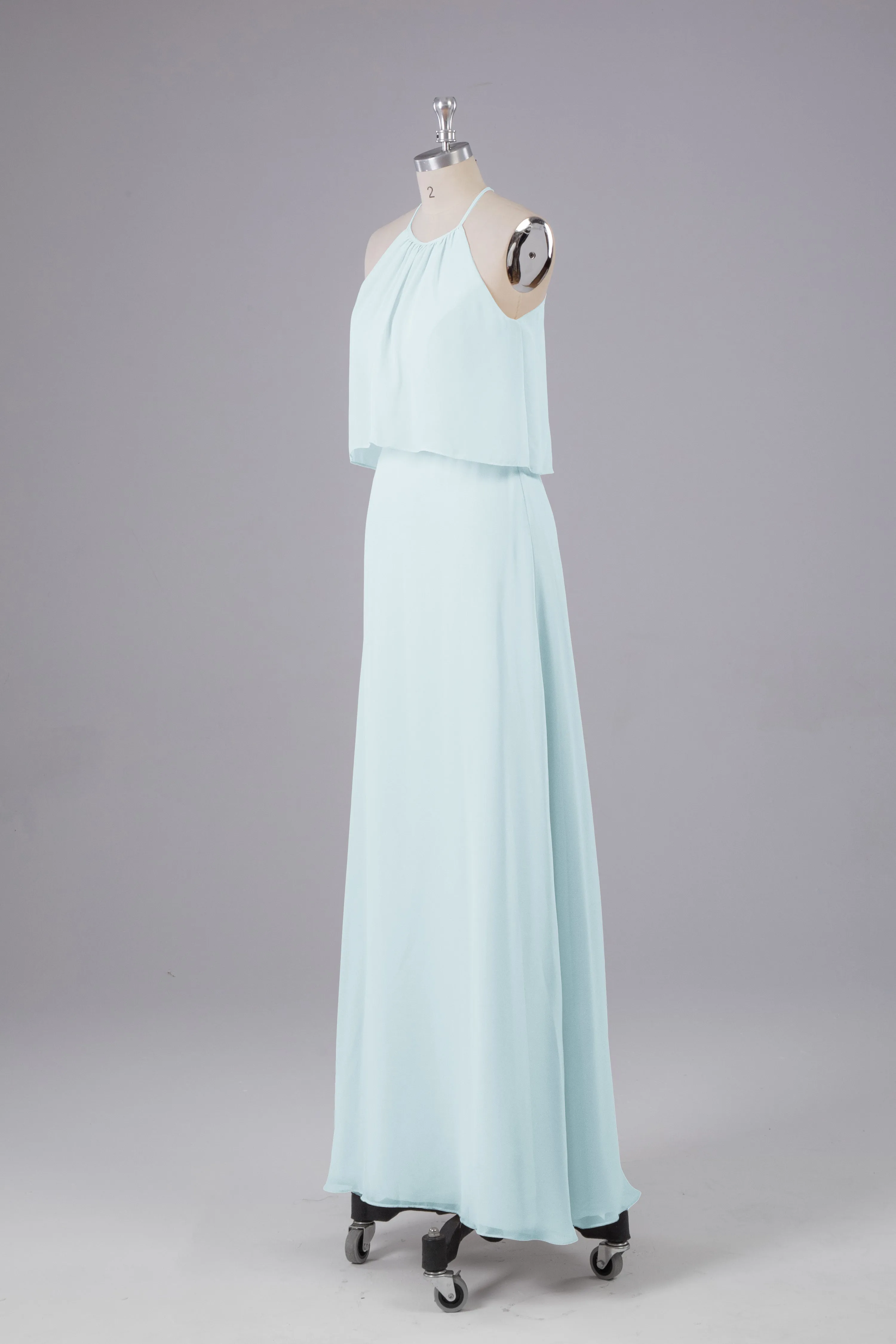 Simple Chiffon Column Halter Long Bridesmaid Dresses