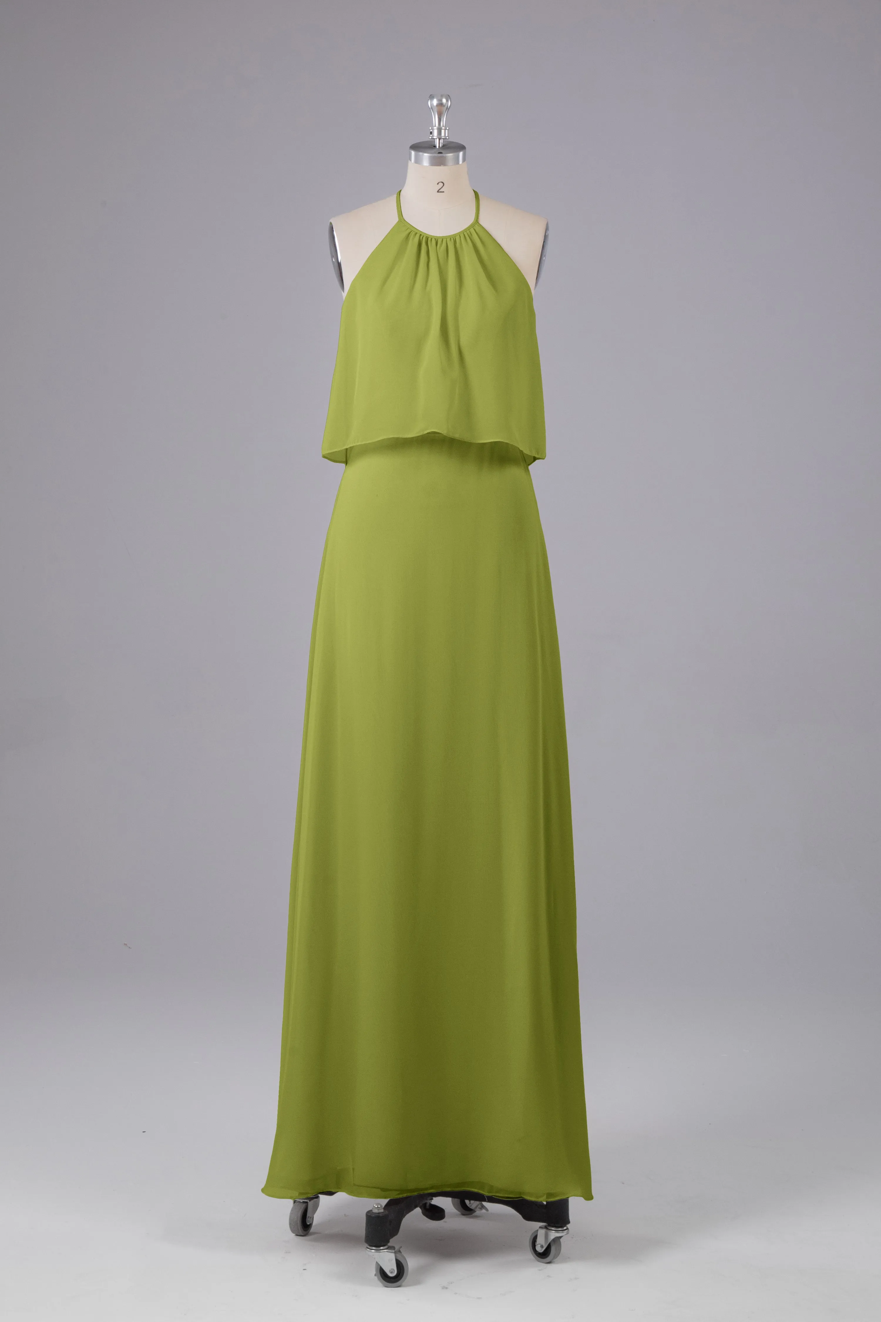 Simple Chiffon Column Halter Long Bridesmaid Dresses