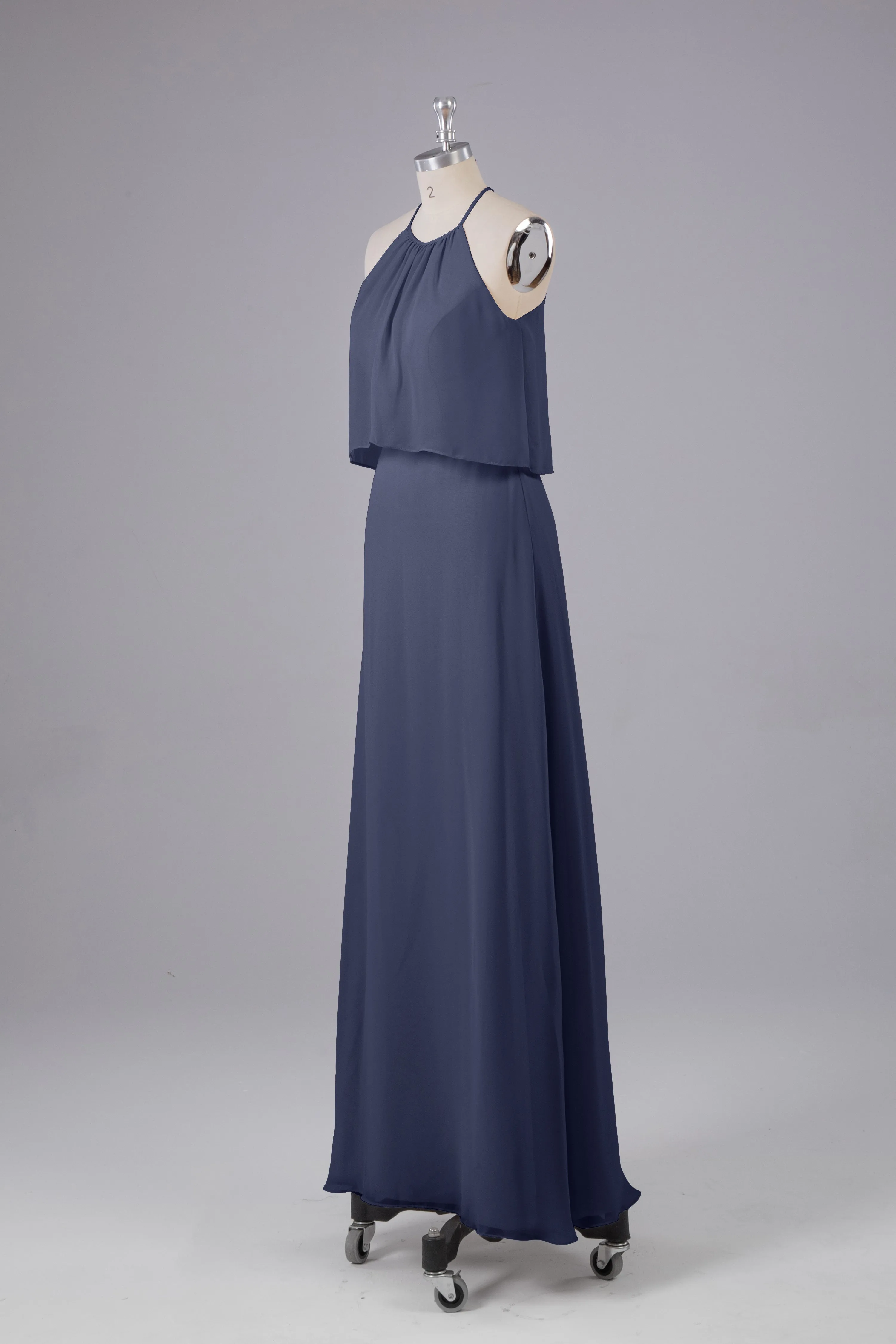 Simple Chiffon Column Halter Long Bridesmaid Dresses