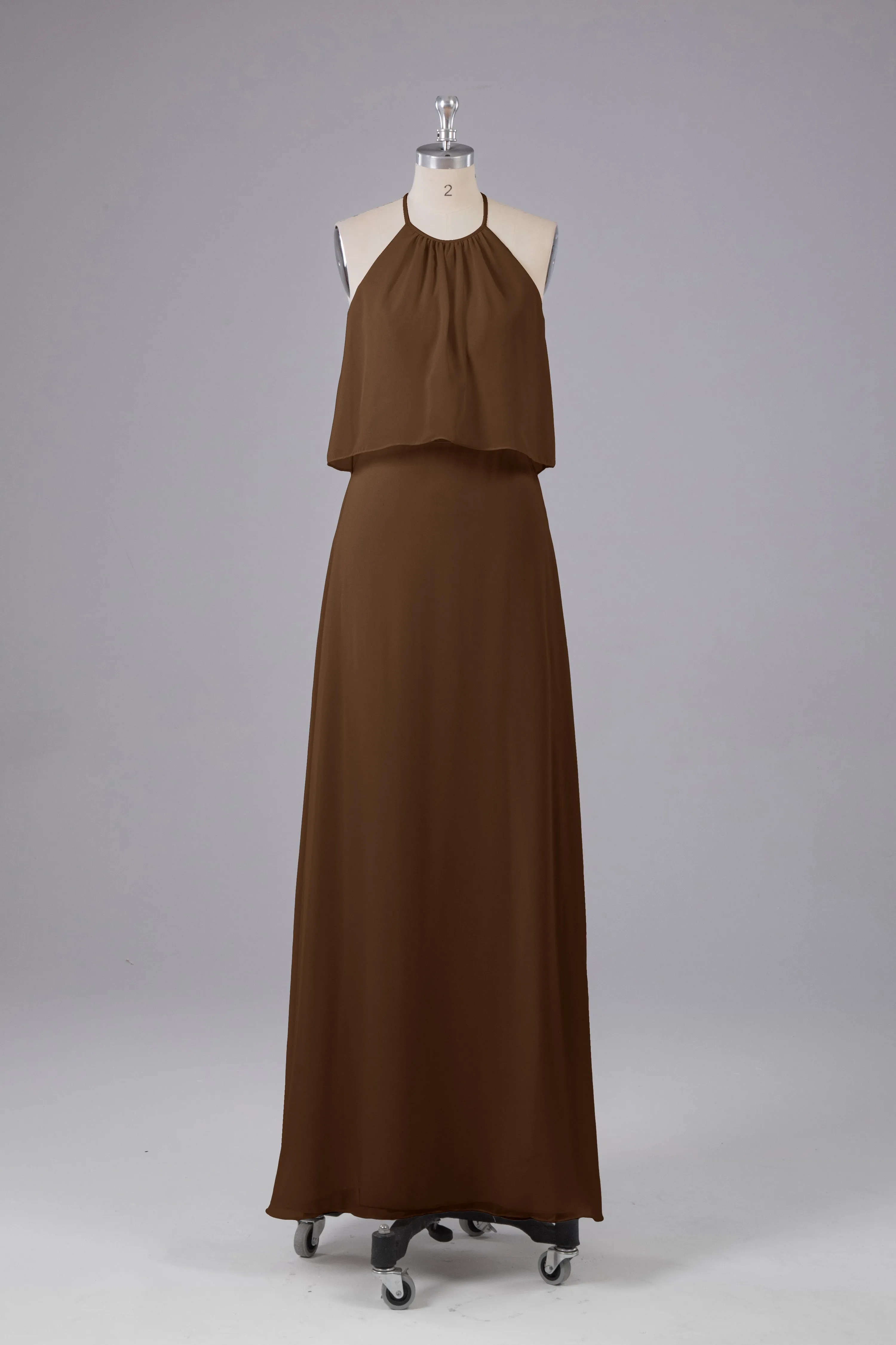 Simple Chiffon Column Halter Long Bridesmaid Dresses
