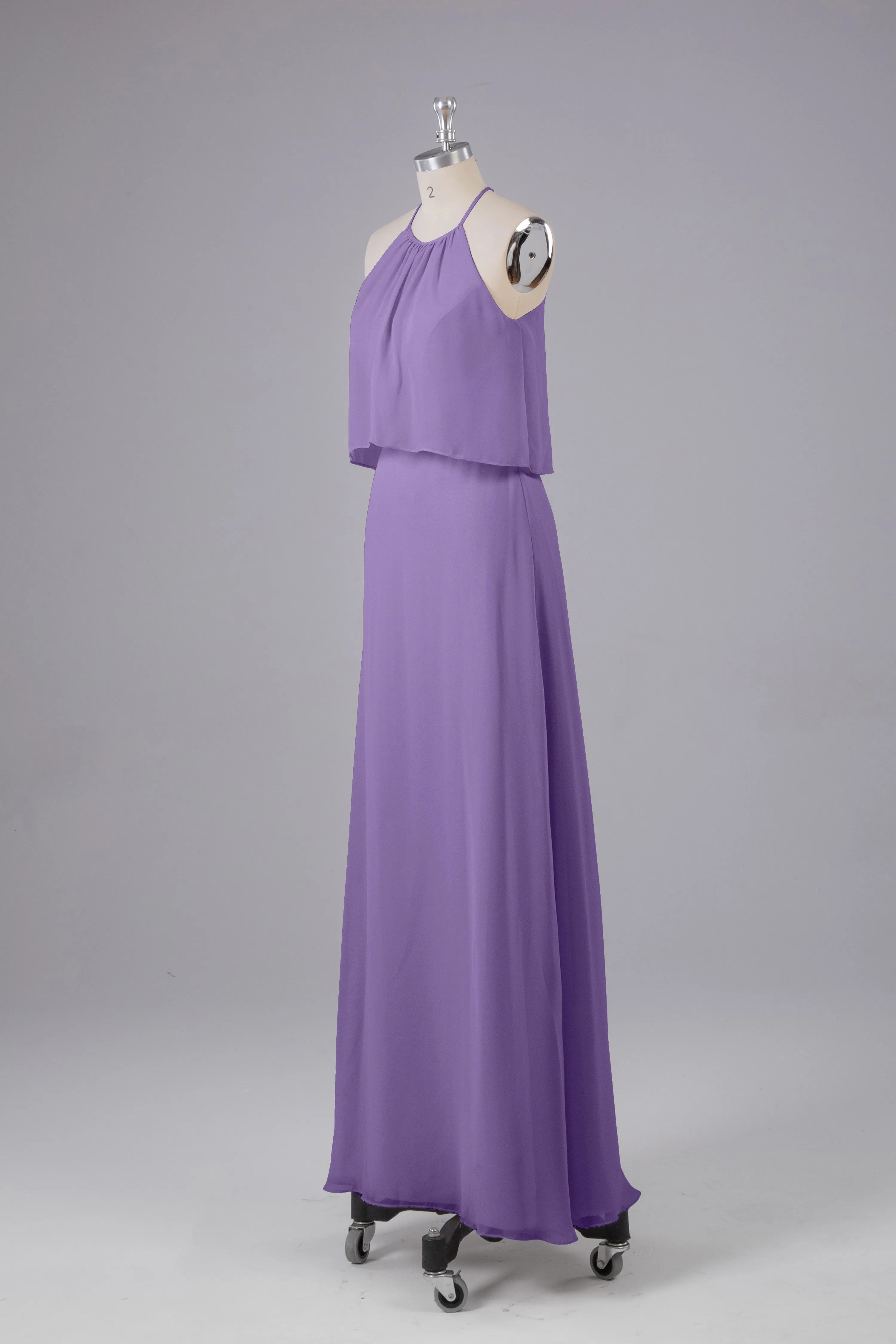 Simple Chiffon Column Halter Long Bridesmaid Dresses