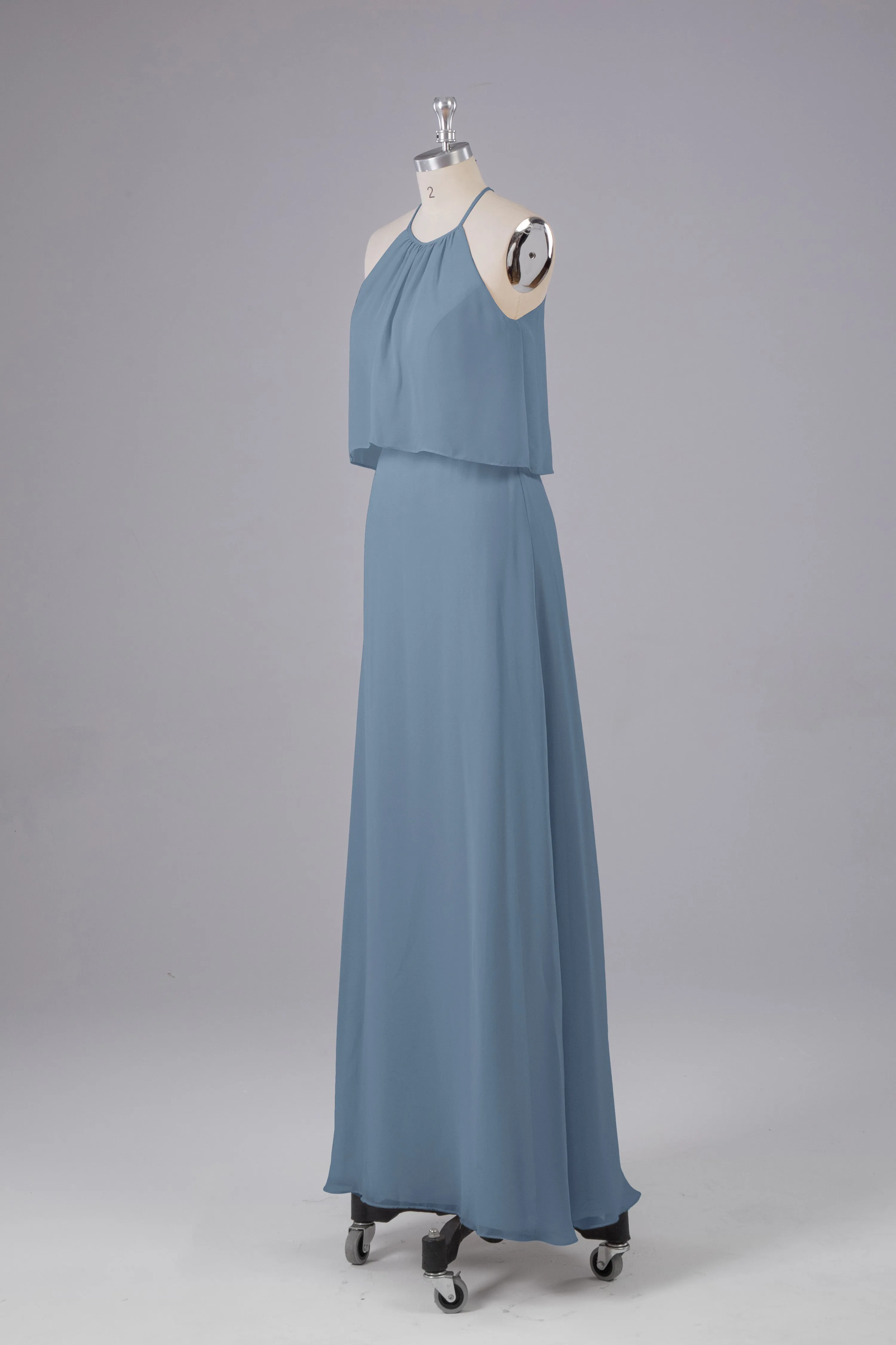 Simple Chiffon Column Halter Long Bridesmaid Dresses
