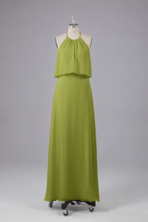 Simple Chiffon Column Halter Long Bridesmaid Dresses