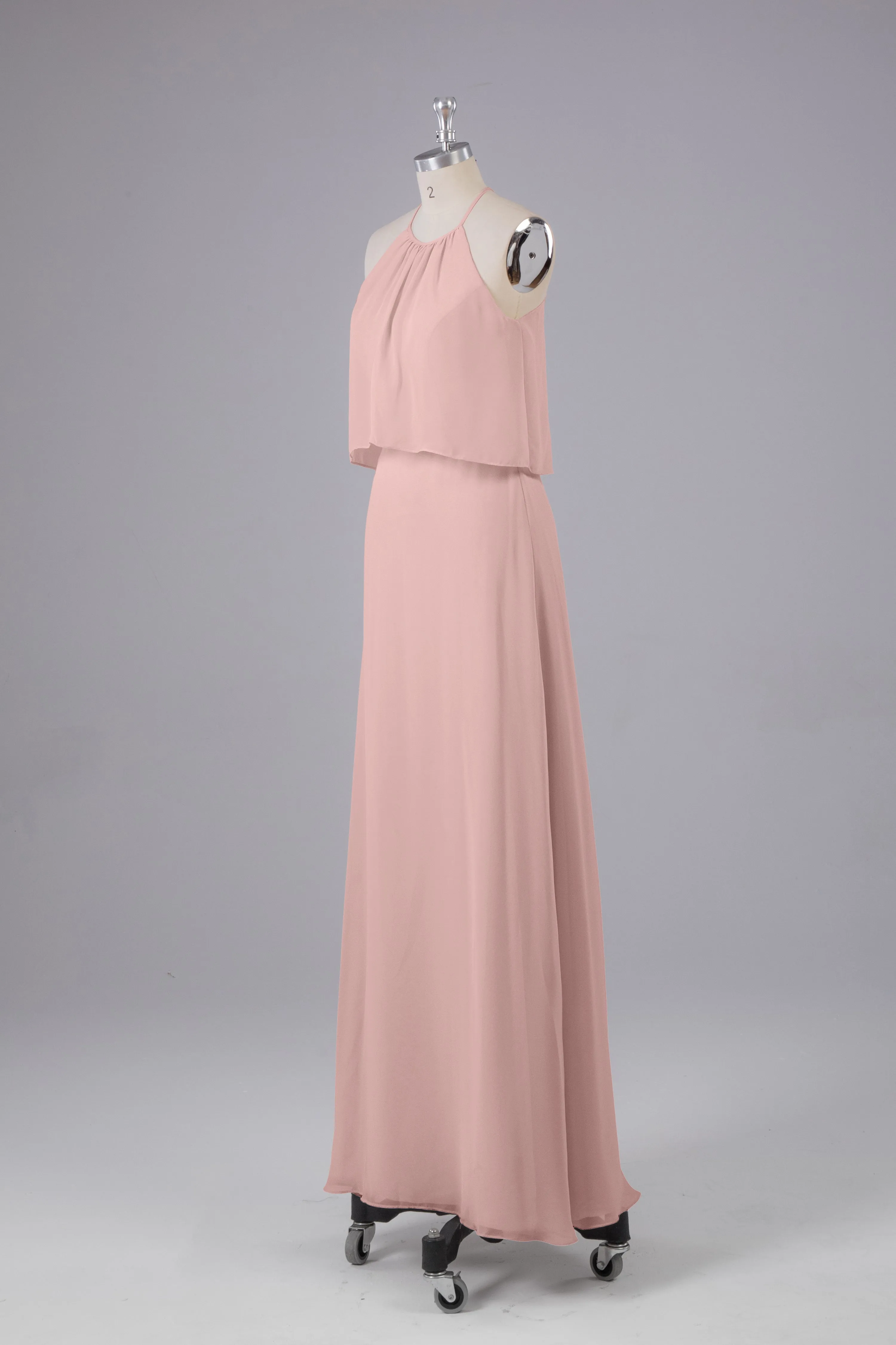 Simple Chiffon Column Halter Long Bridesmaid Dresses