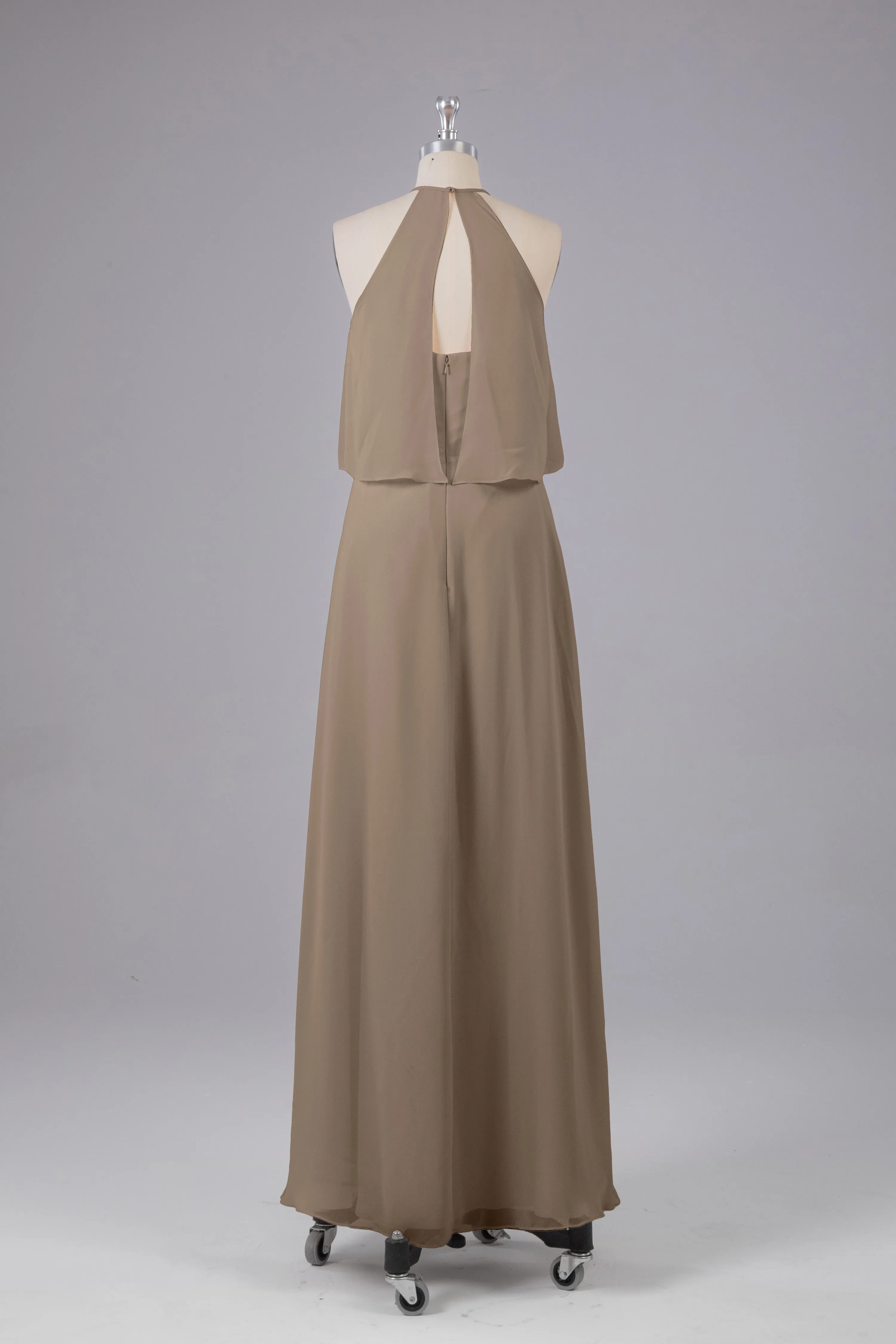 Simple Chiffon Column Halter Long Bridesmaid Dresses