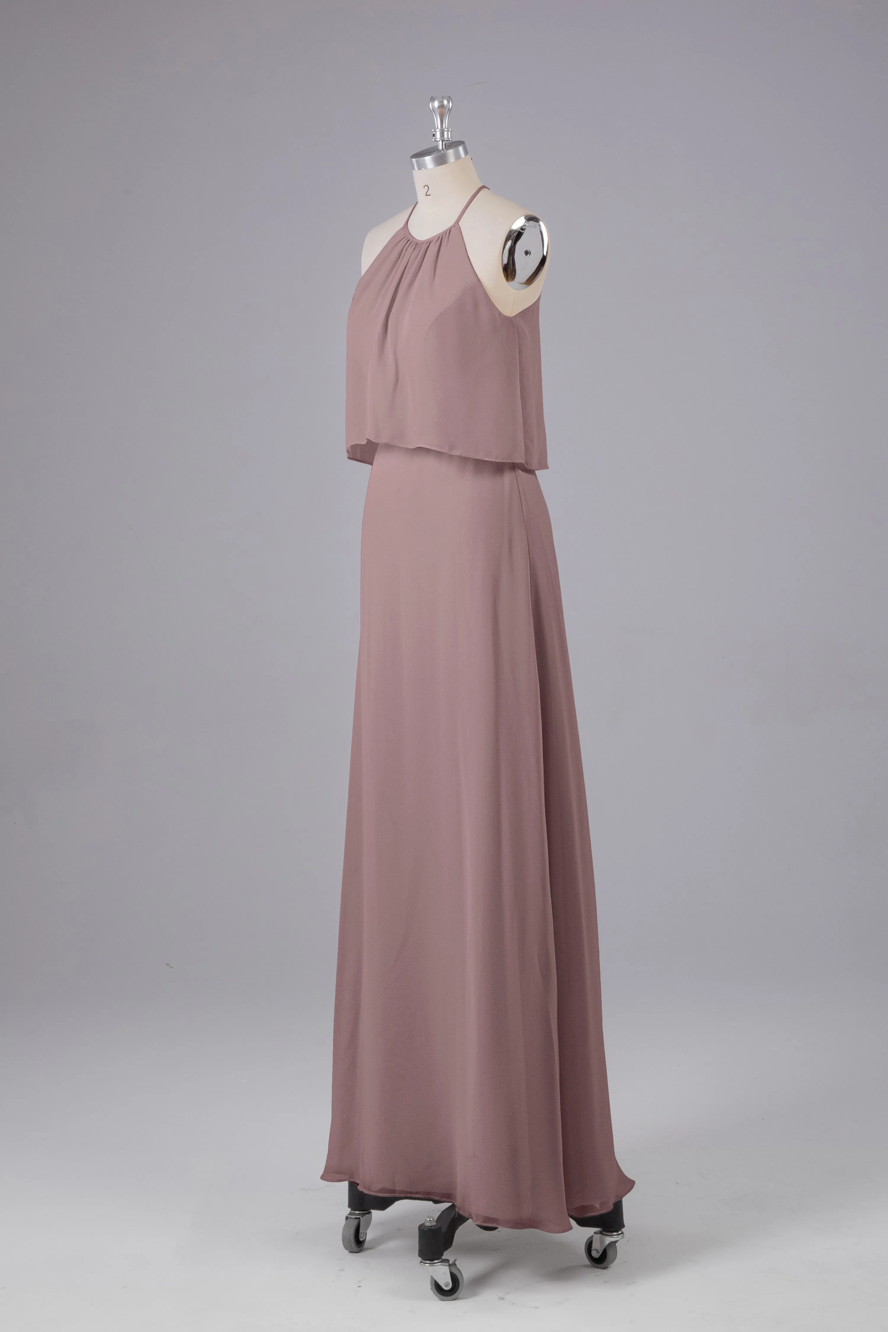 Simple Chiffon Column Halter Long Bridesmaid Dresses