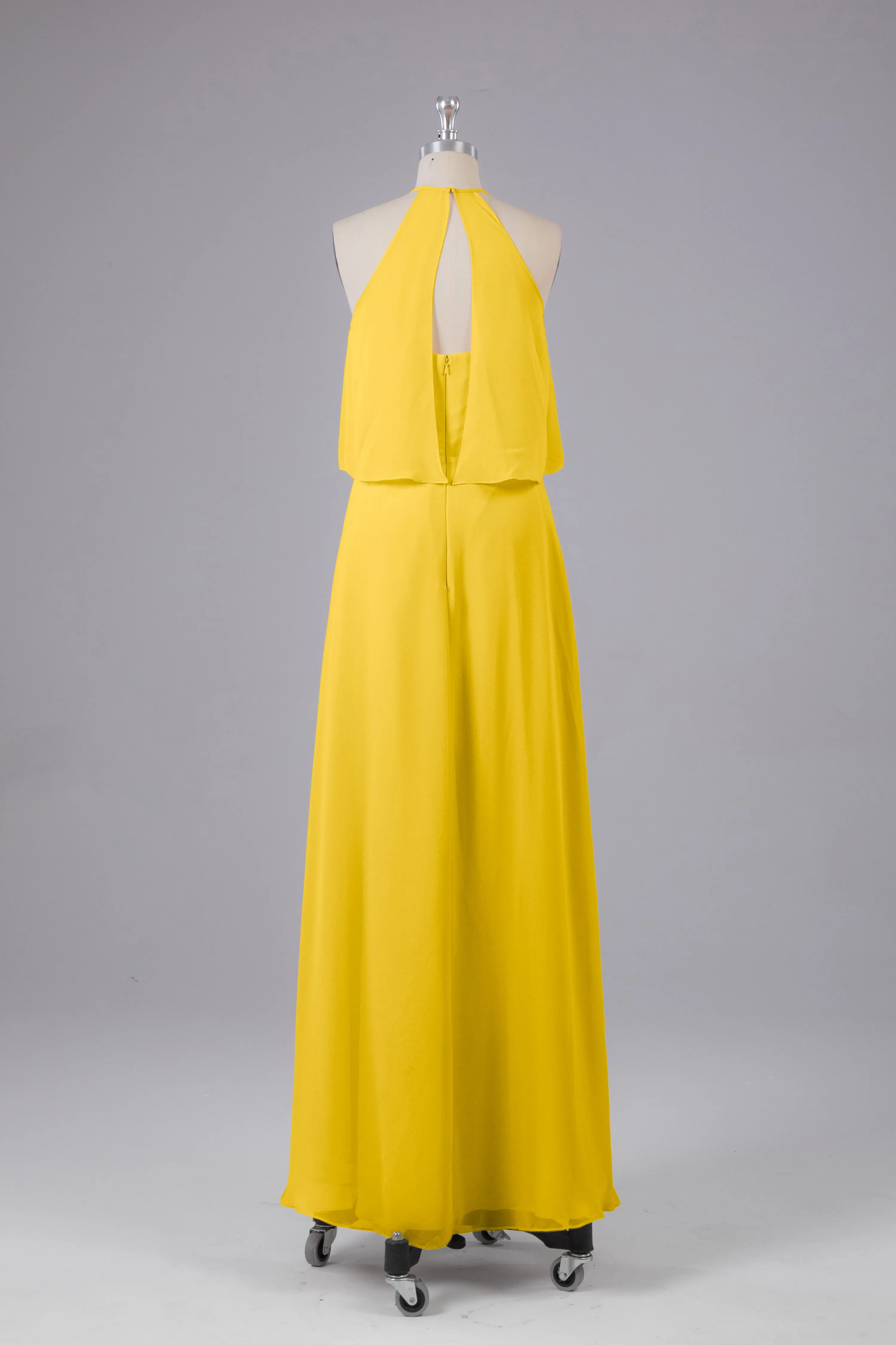 Simple Chiffon Column Halter Long Bridesmaid Dresses