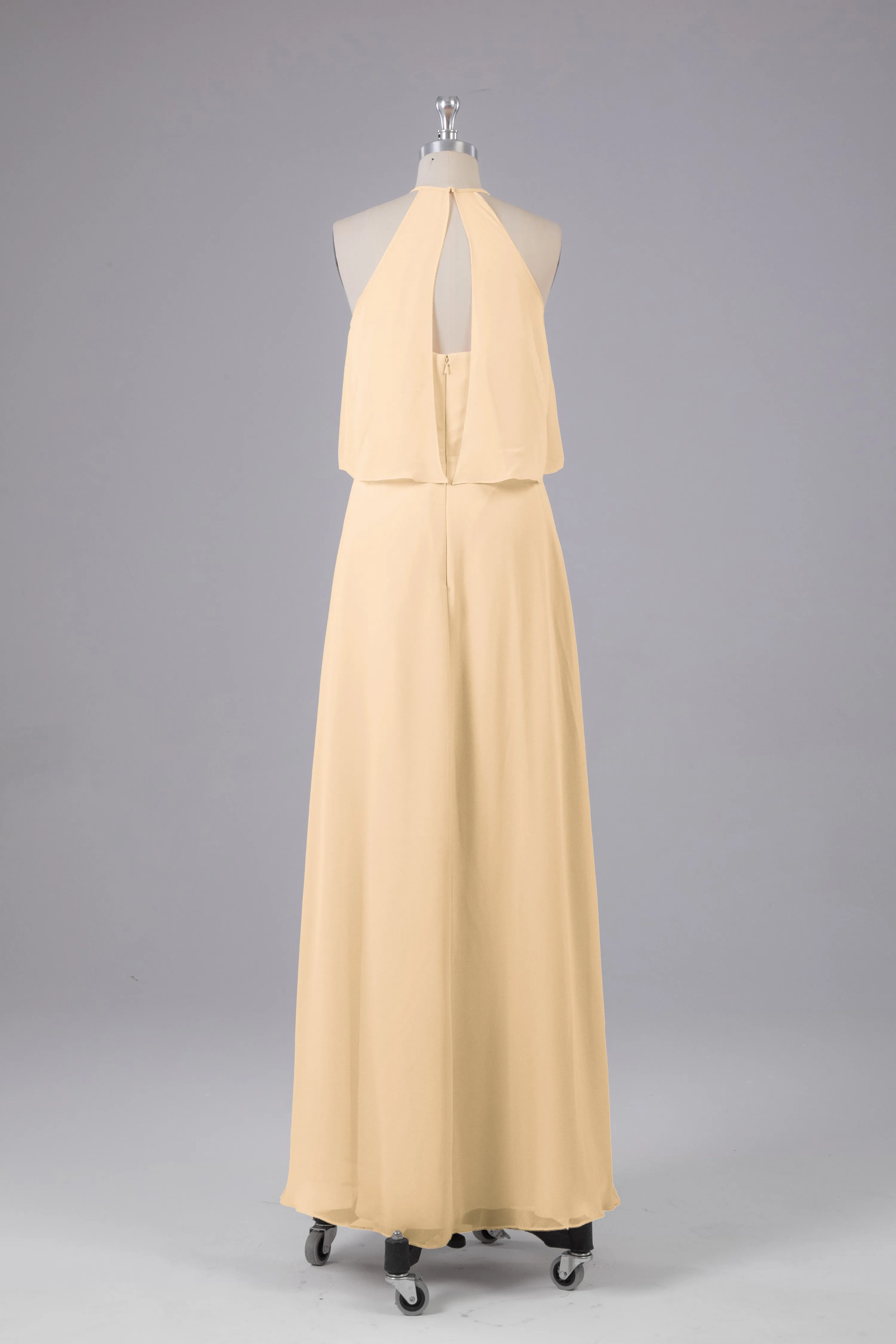 Simple Chiffon Column Halter Long Bridesmaid Dresses