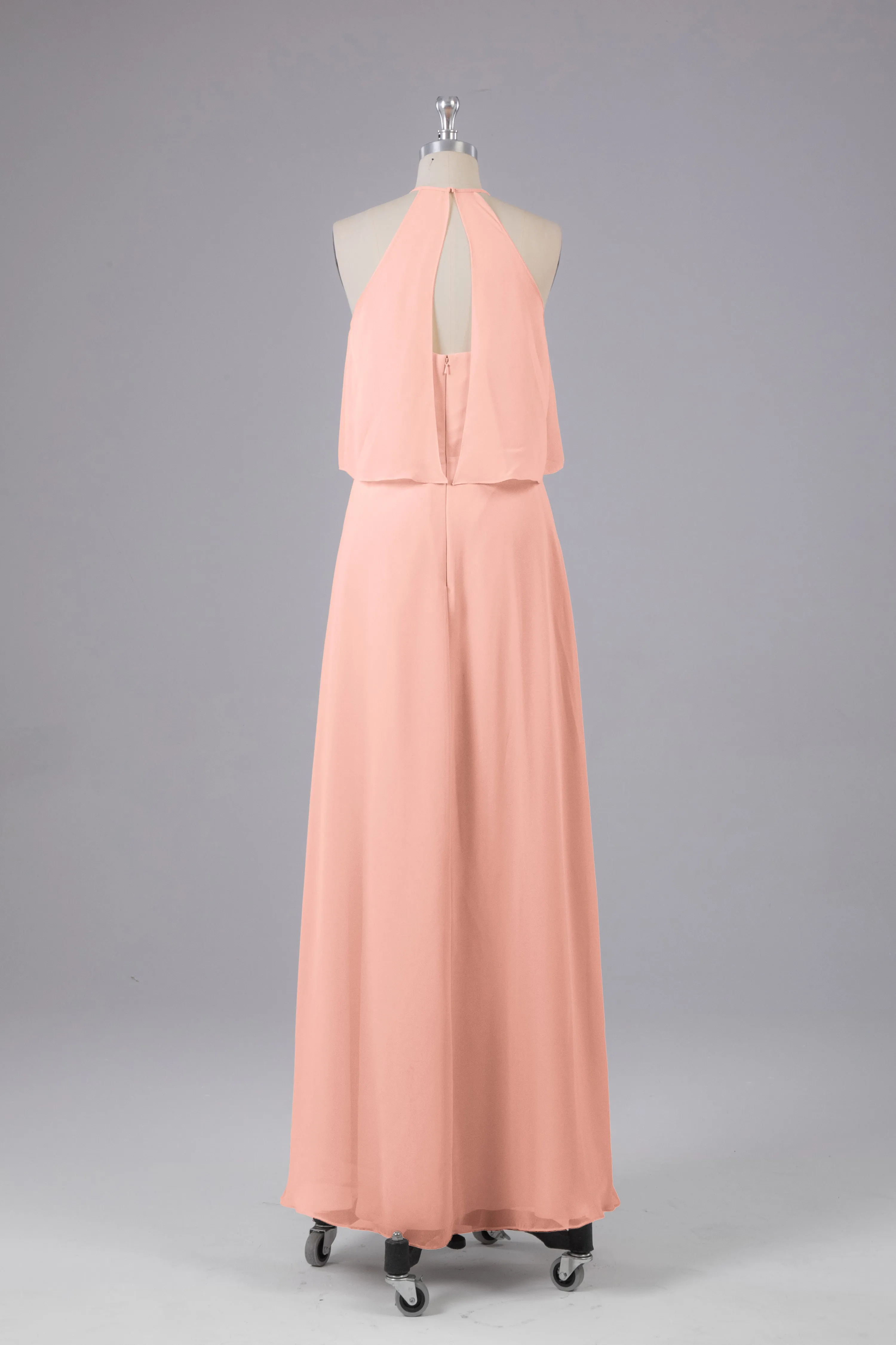 Simple Chiffon Column Halter Long Bridesmaid Dresses