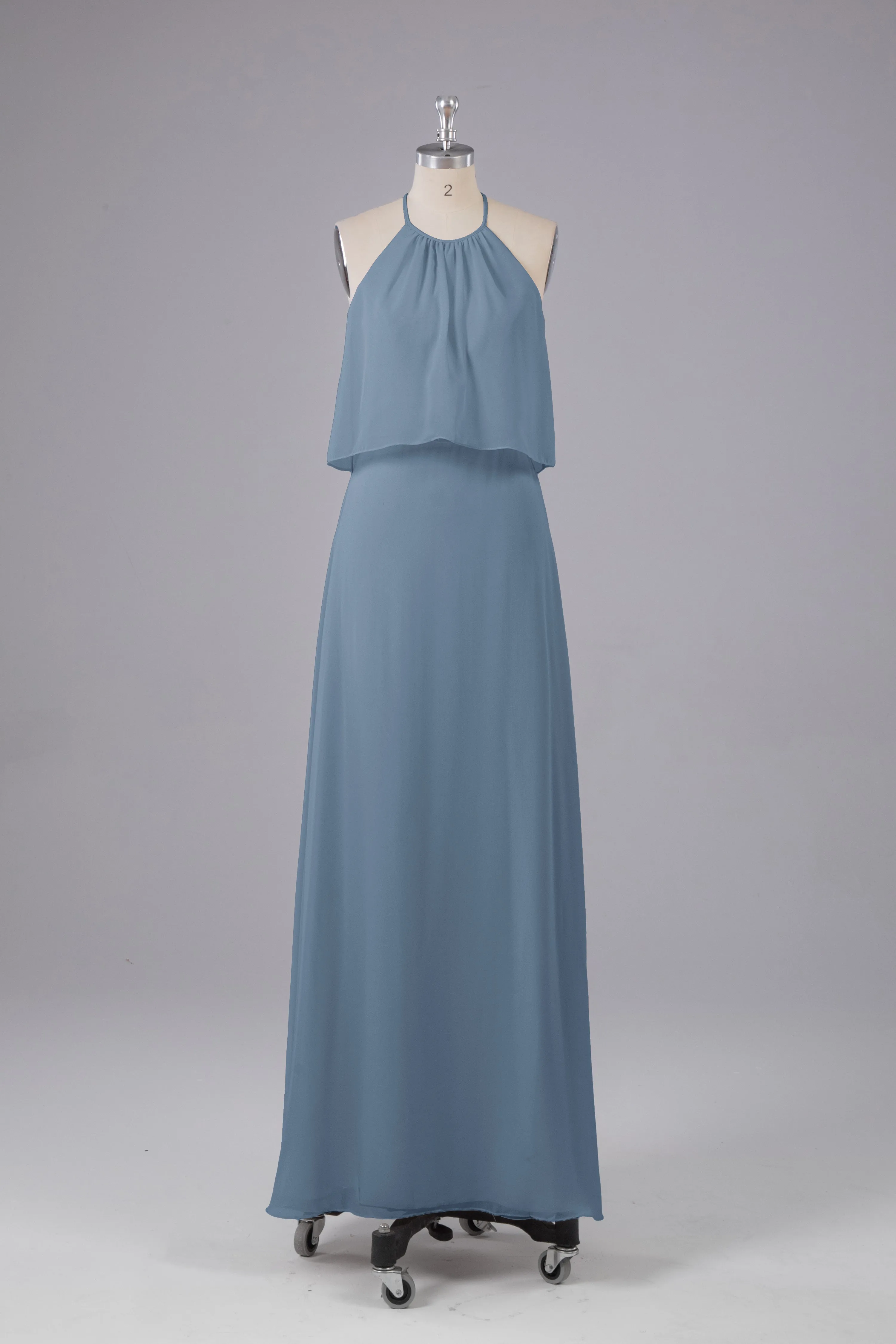 Simple Chiffon Column Halter Long Bridesmaid Dresses