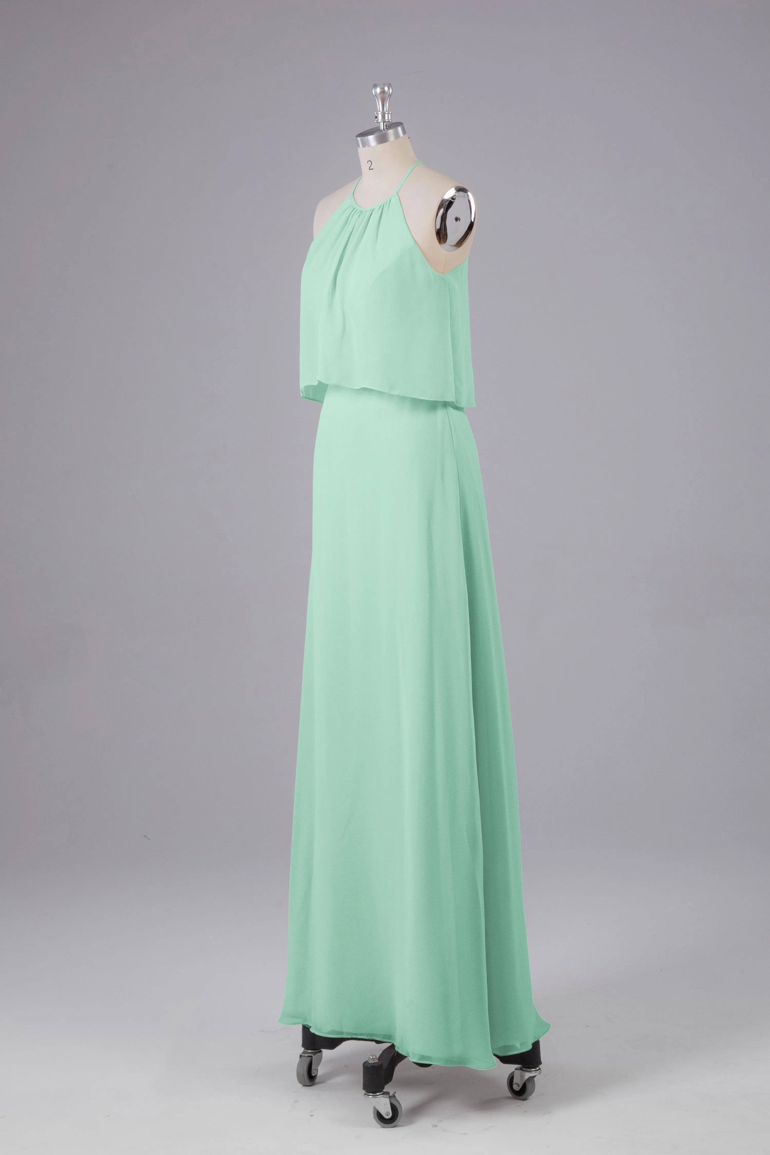 Simple Chiffon Column Halter Long Bridesmaid Dresses