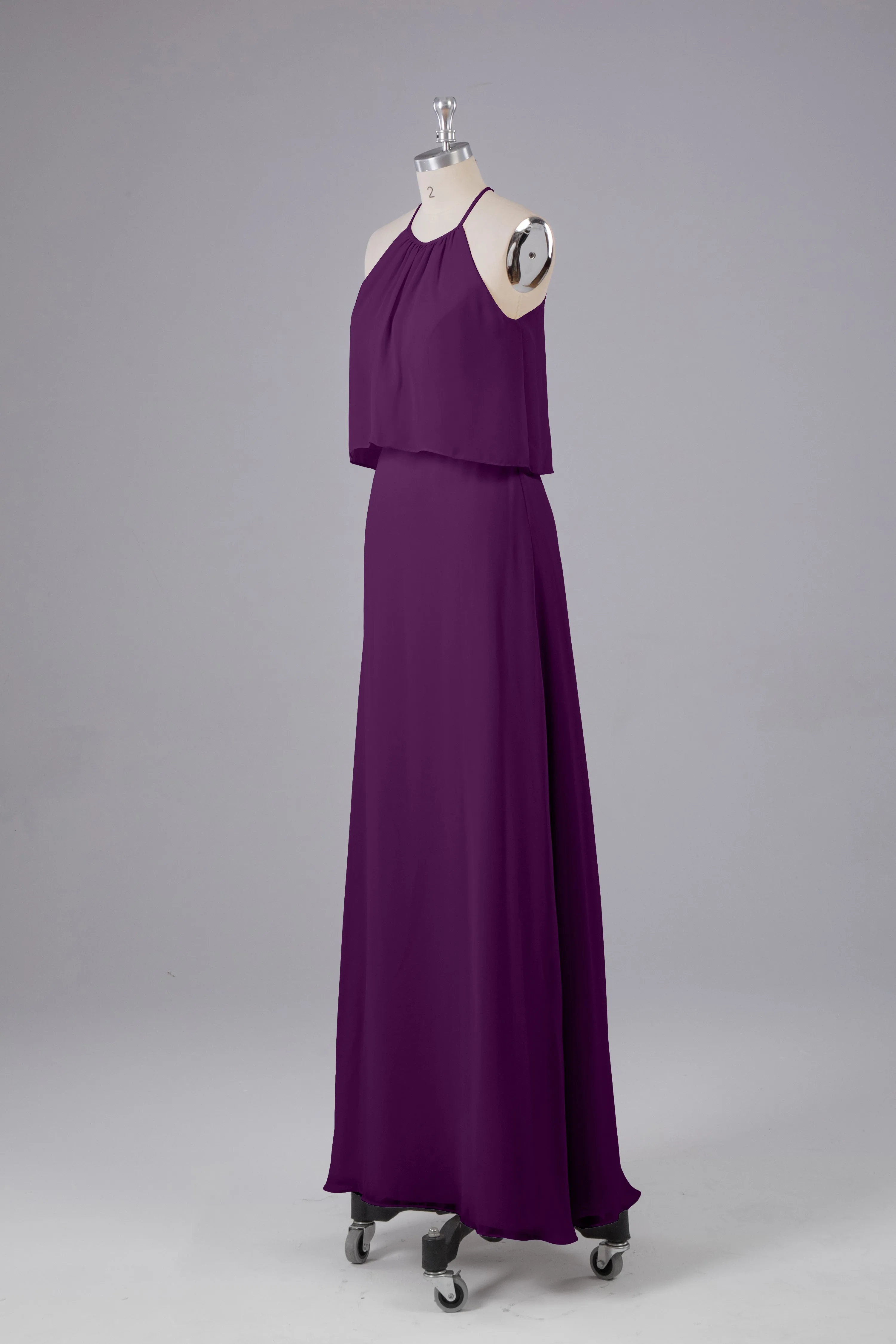Simple Chiffon Column Halter Long Bridesmaid Dresses
