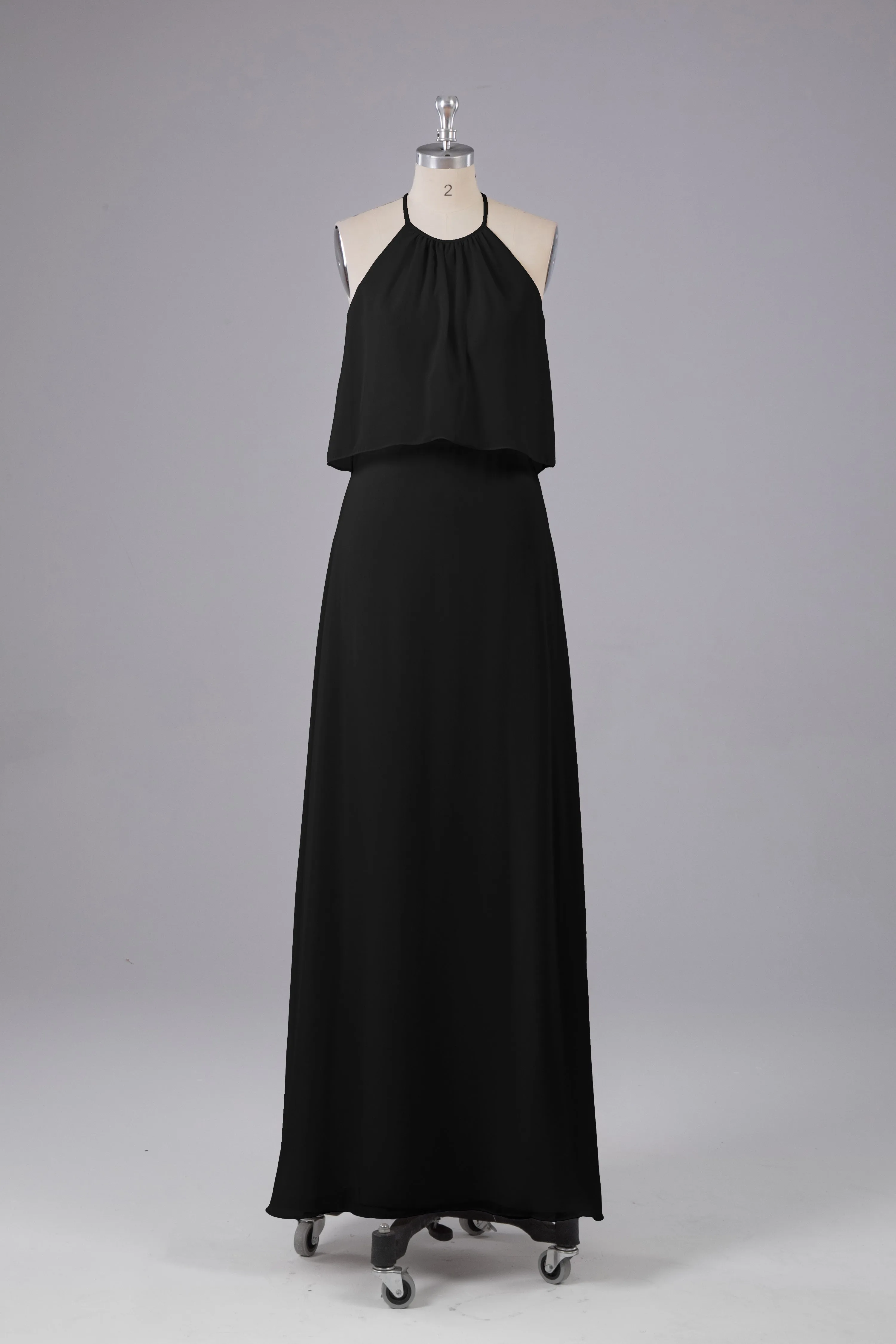 Simple Chiffon Column Halter Long Bridesmaid Dresses