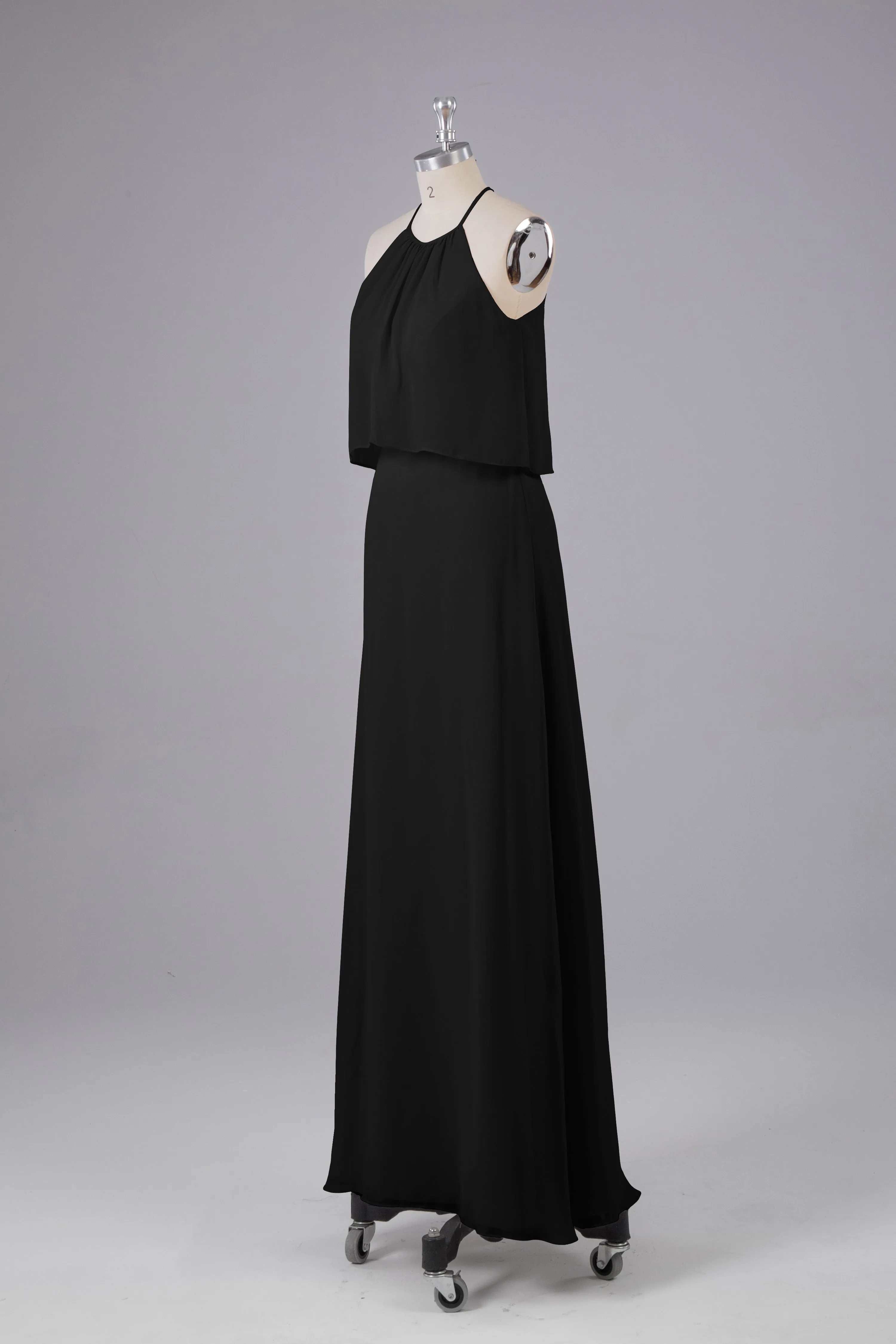 Simple Chiffon Column Halter Long Bridesmaid Dresses