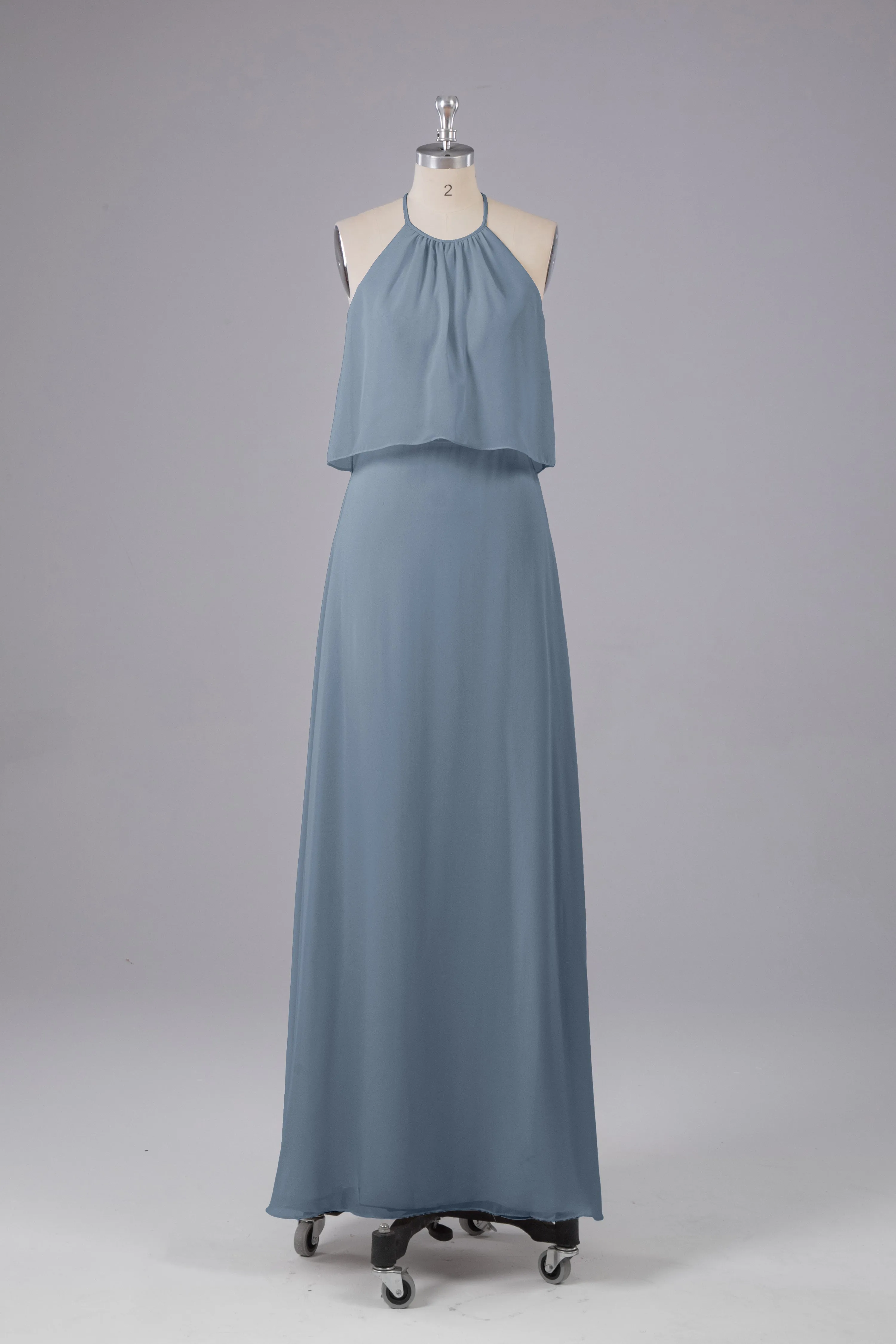 Simple Chiffon Column Halter Long Bridesmaid Dresses