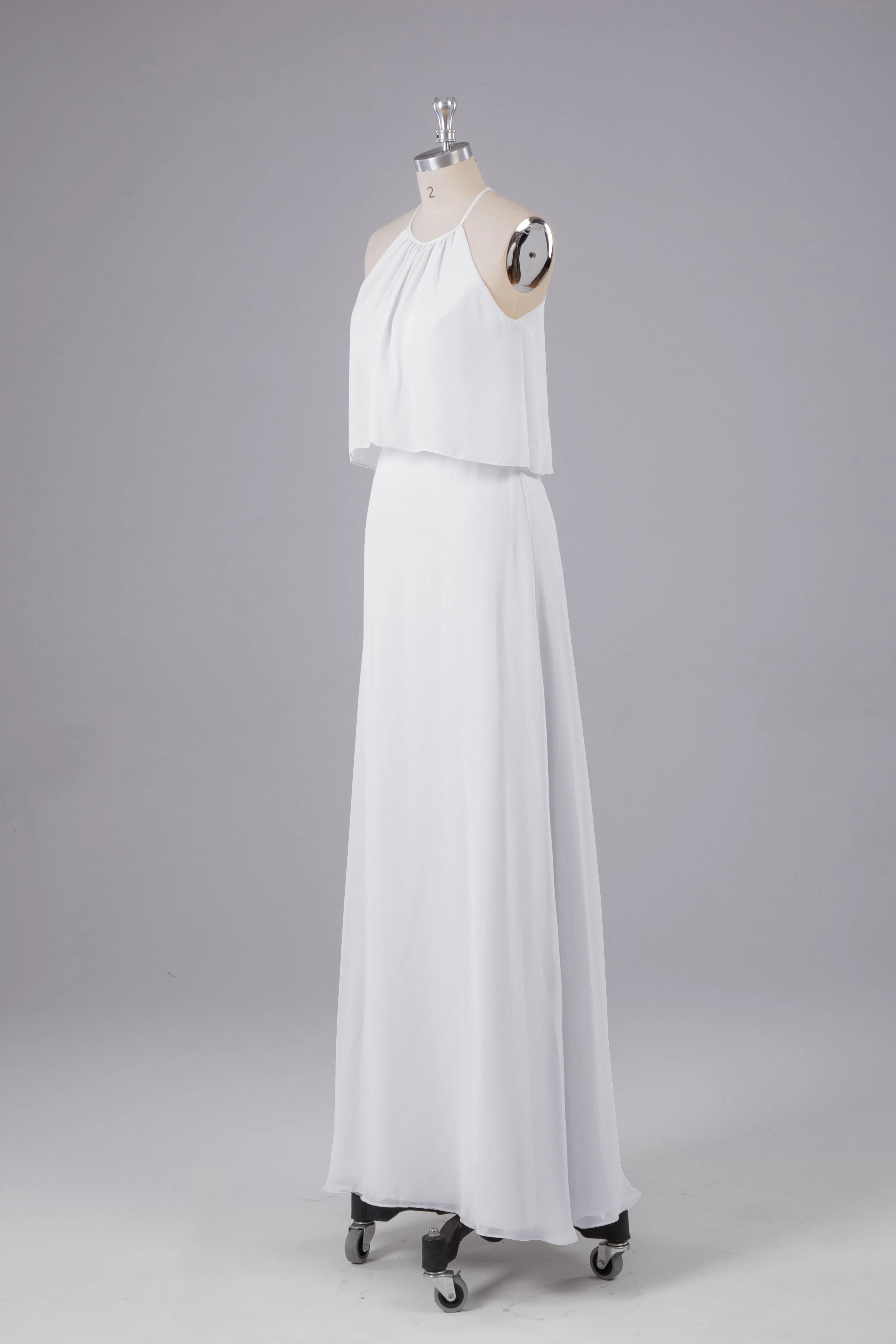 Simple Chiffon Column Halter Long Bridesmaid Dresses