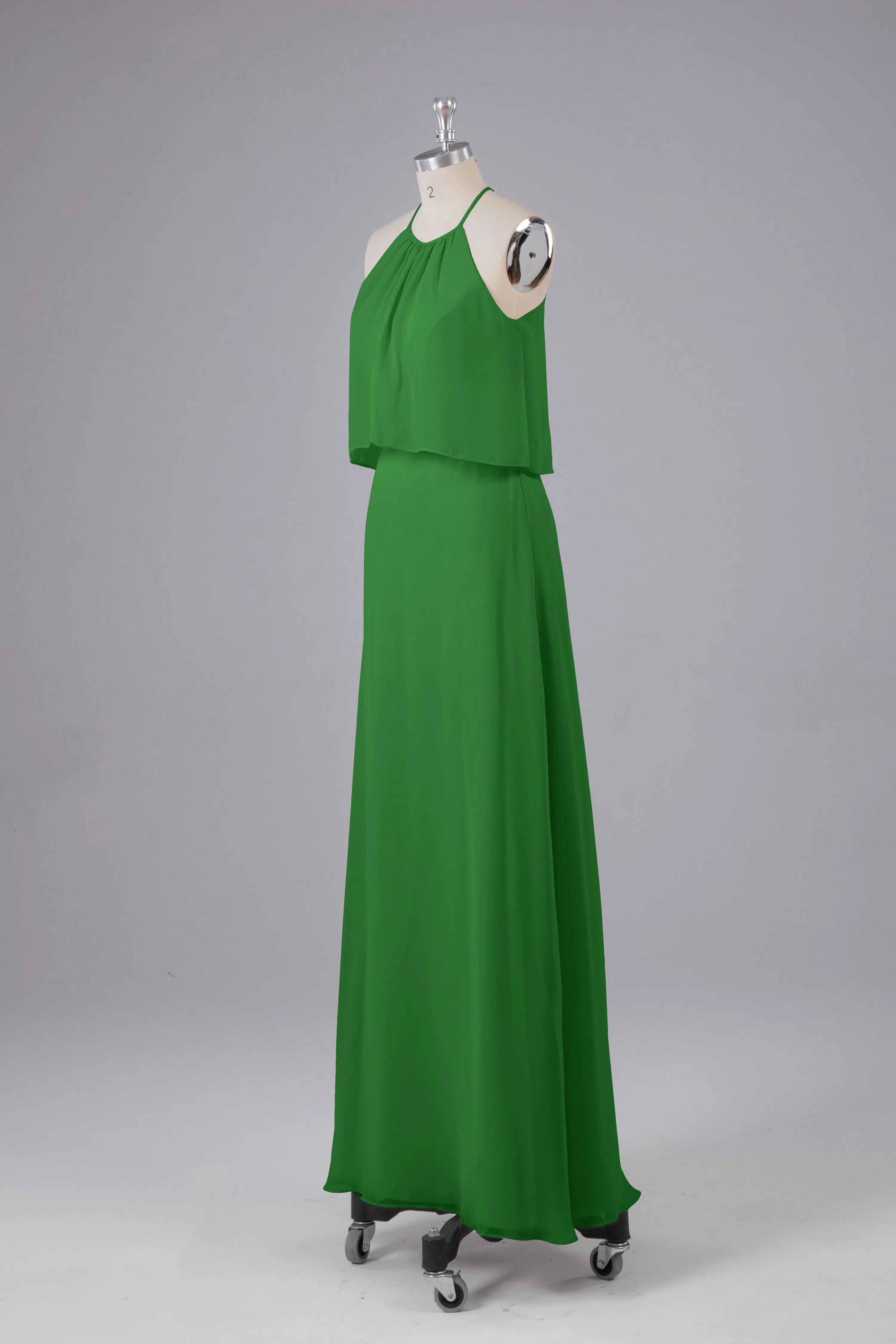 Simple Chiffon Column Halter Long Bridesmaid Dresses