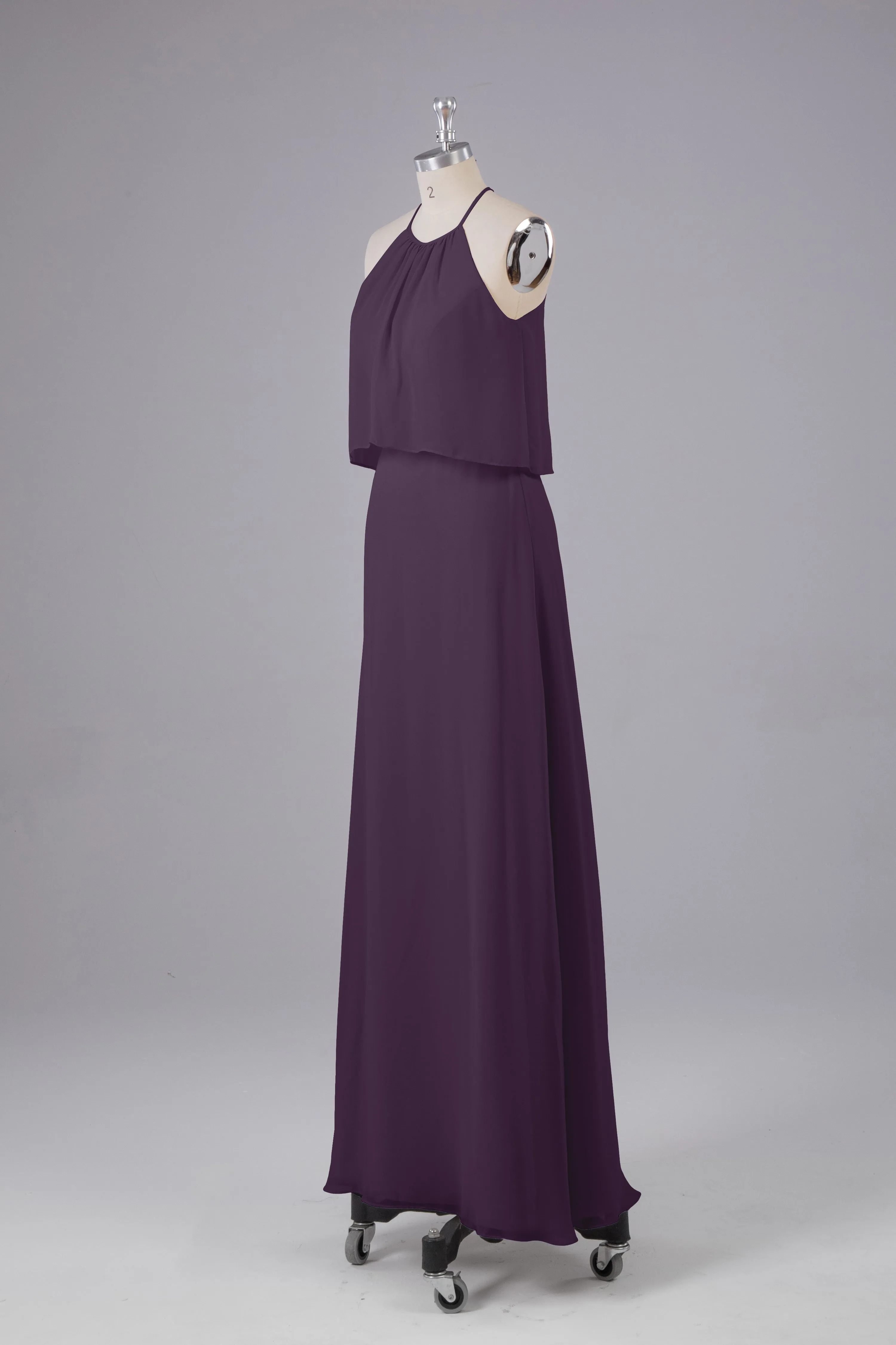 Simple Chiffon Column Halter Long Bridesmaid Dresses
