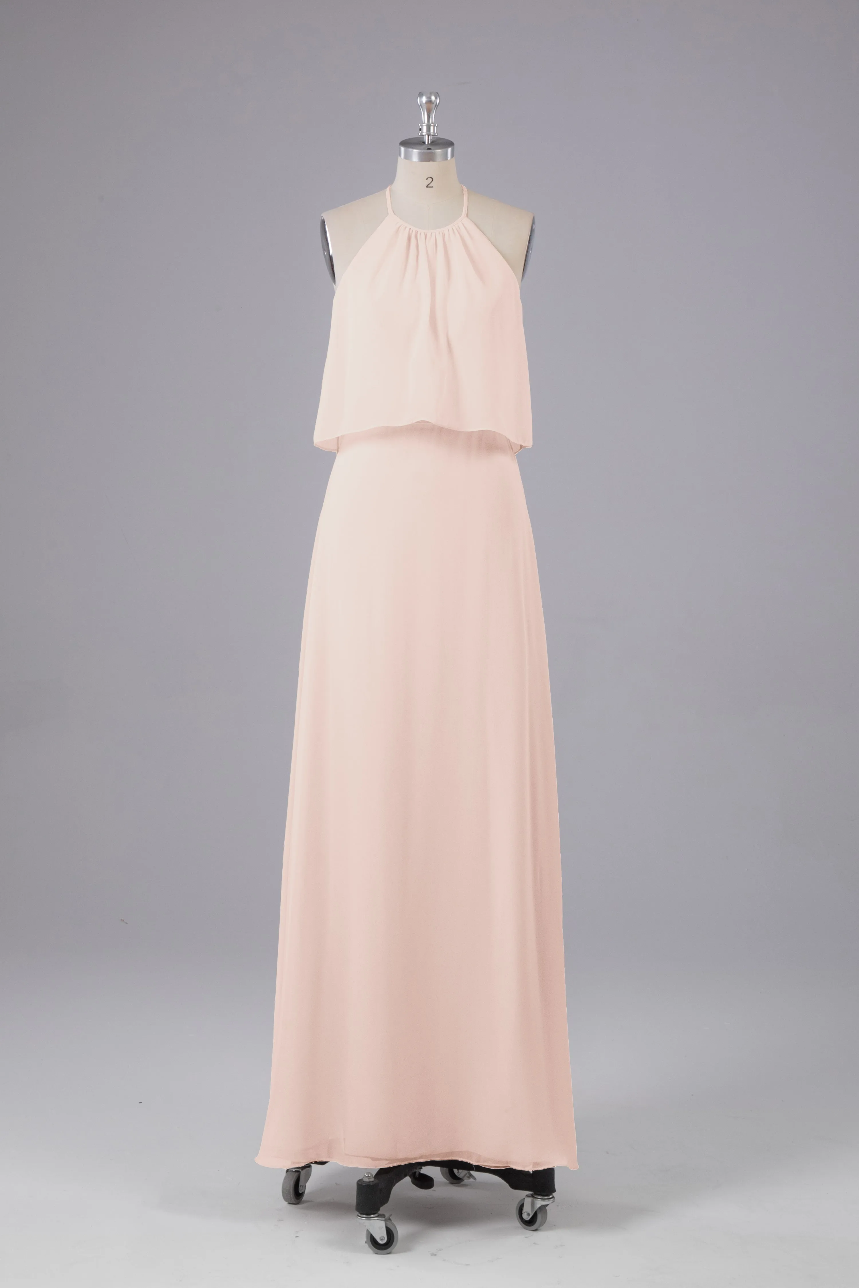 Simple Chiffon Column Halter Long Bridesmaid Dresses
